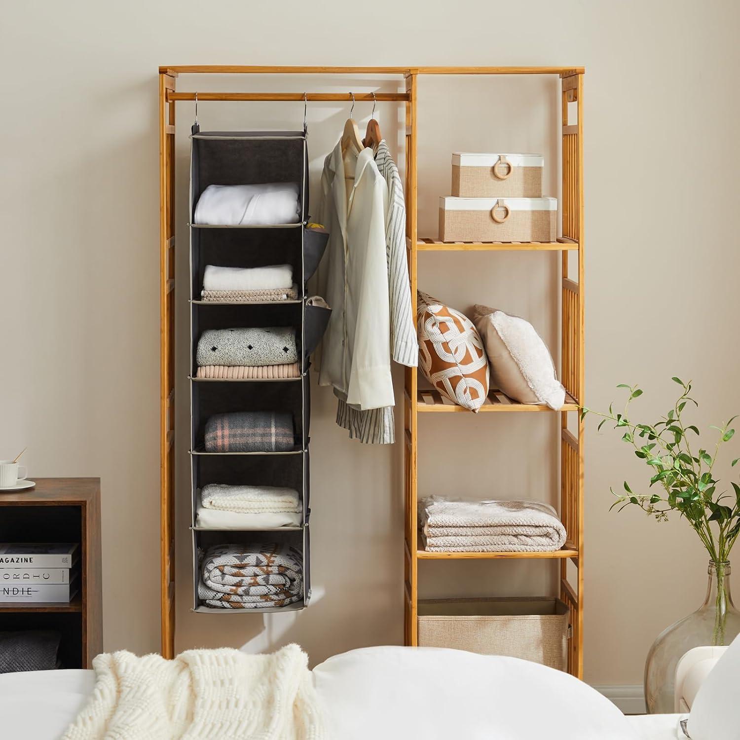 YOUDENOVA Hanging Closet Organizer and Storage, 6-Shelf Closet Hanging Storage Shelves, Grey - Image 2