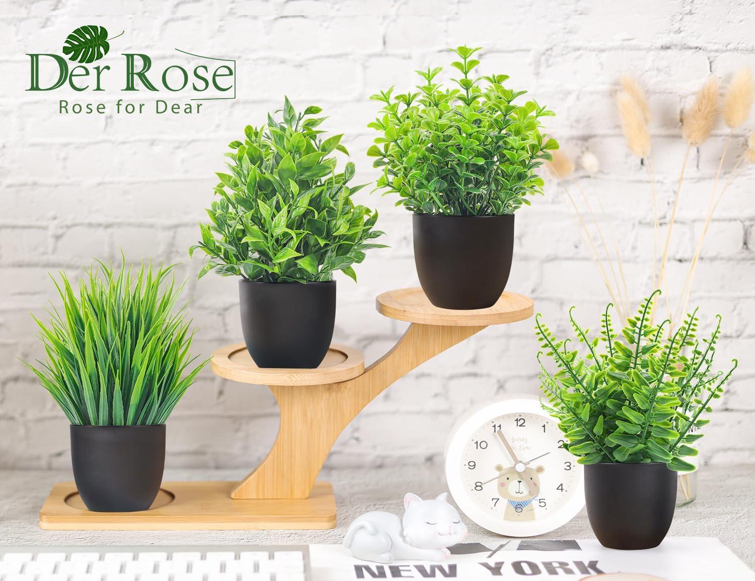 Der Rose Fake Plants 4 Packs Artificial Plants Small Faux Plants Black Bathroom Accessories for Bathroom Home Office Desk Decor Indoor - Image 4