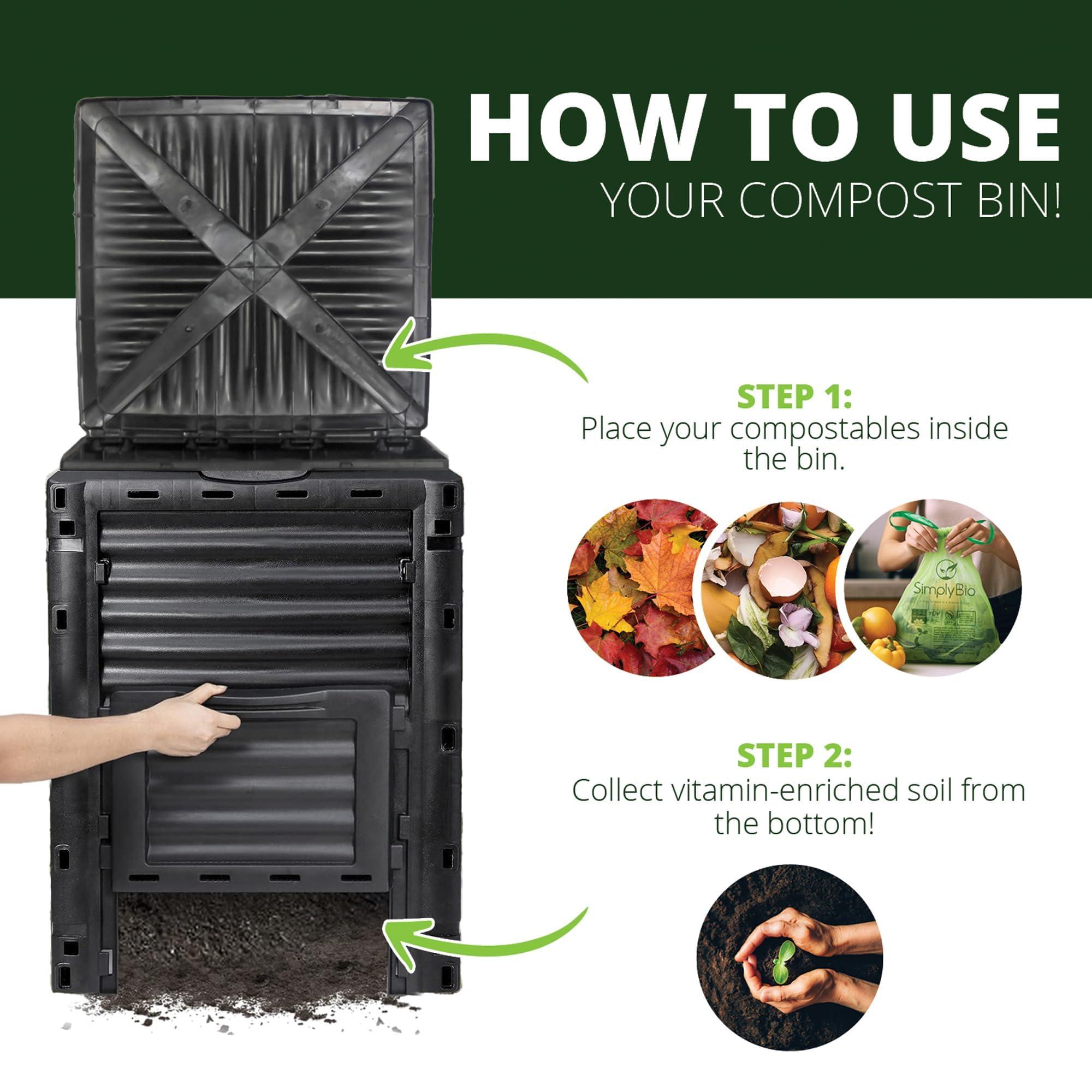 BIOGRN Large Outdoor Compost Bin,80 Gallon (300 L) Composter Bins with Snap-on Top Lid and Aeration System,Garden Compost Bin that Quickly Create Fertile Soil - Image 5
