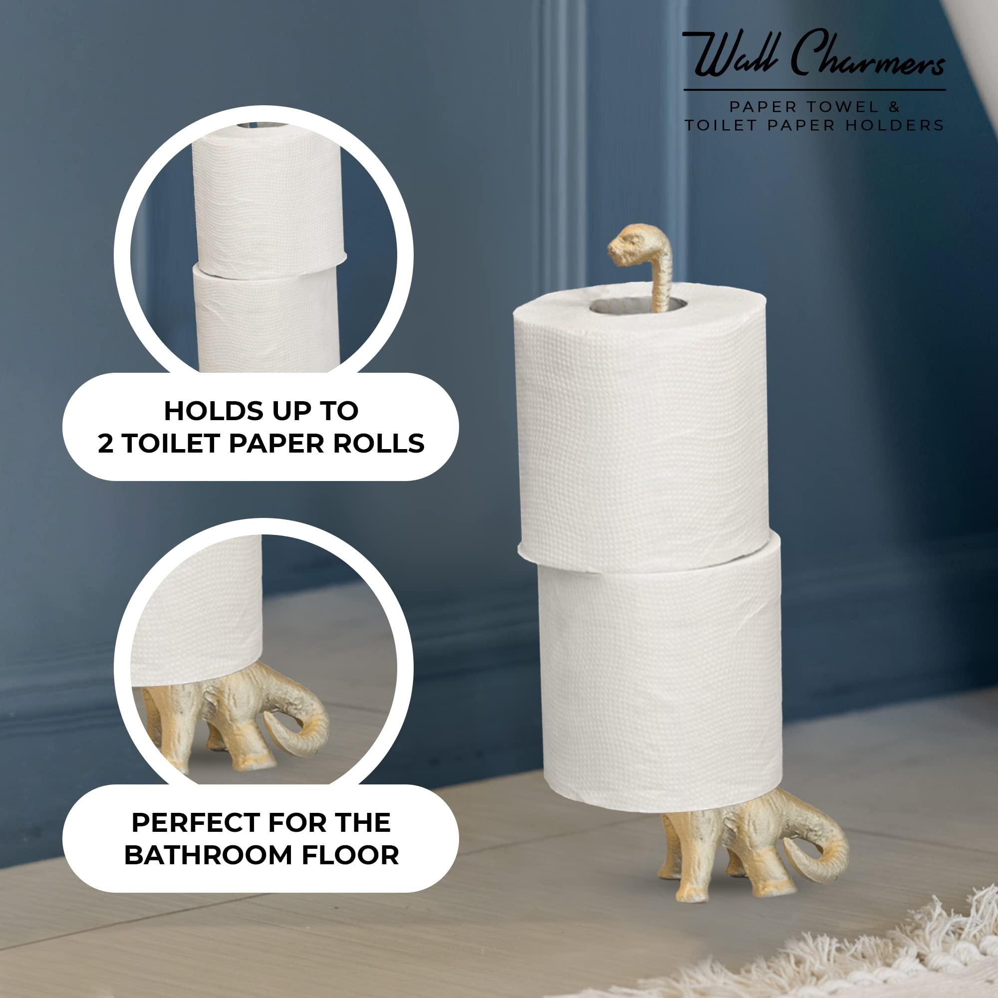 WallCharmers Gold Paper Towel Holder, Metal Toilet or Kitchen Paper Holder for Floor or Countertop, Gold Dino - Image 7