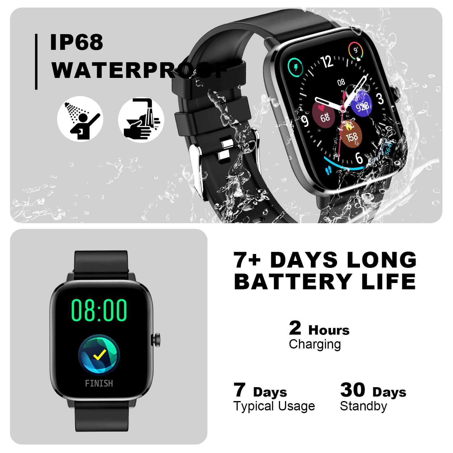Smart Watch for Men Women Fitness Tracker Watch for iPhone Samsung Android Phone Compatible, SmartWatch with Pedometer, Heart Rate/Sleep Monitor, Blood Oxygen, IP68 Waterproof (Black) - Image 7