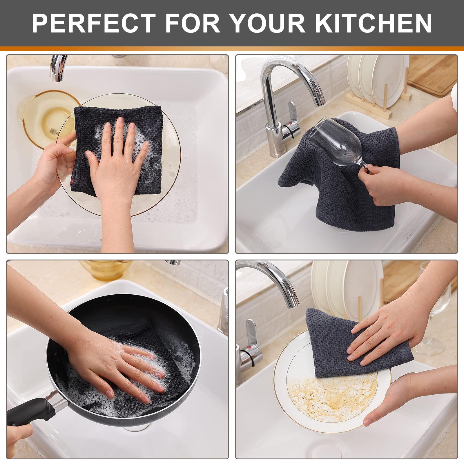 Kitinjoy 100% Cotton Kitchen Dish Cloths, 6 Pack Waffle Weave Ultra Soft Absorbent Dish Towels for Drying Dishes Quick Drying Kitchen Towels Dish Rags, 12 X 12 Inches, Dark Grey - Image 6