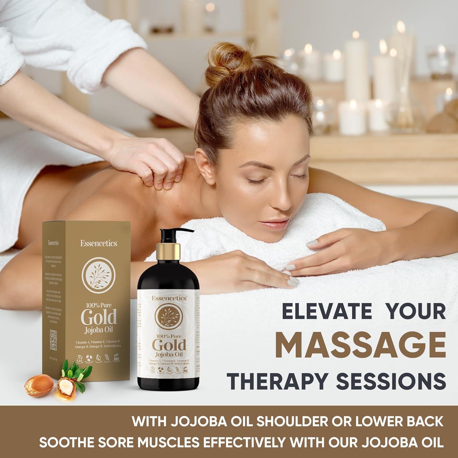 Essencetics Organic Jojoba Oil 16 oz - 100% Pure & Natural Jojoba Massage Oil for Hair, Skin, Body, & Face - Natural Cold Pressed Unrefined - Hexane Free Massage Oil for Massage Therapy & Date Night - Image 4