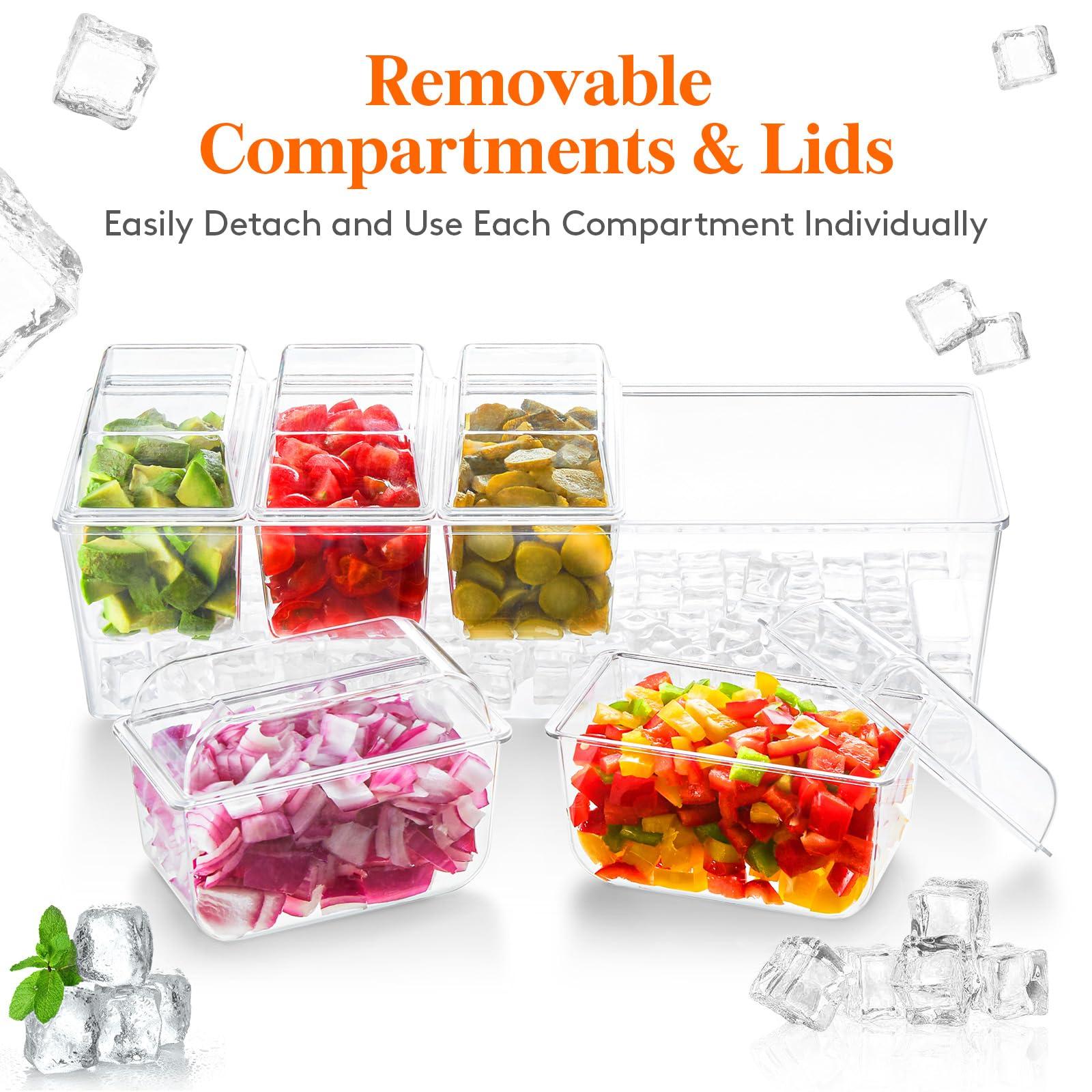 Lifewit Ice Chilled Condiment Caddy with 5 Containers(2.5 cup), Condiment Server with Separate Lids, Serving Tray Platter with Removable Dishes for Bar Accessories, Fruit, Salad, Taco, Party Garnish - Image 7
