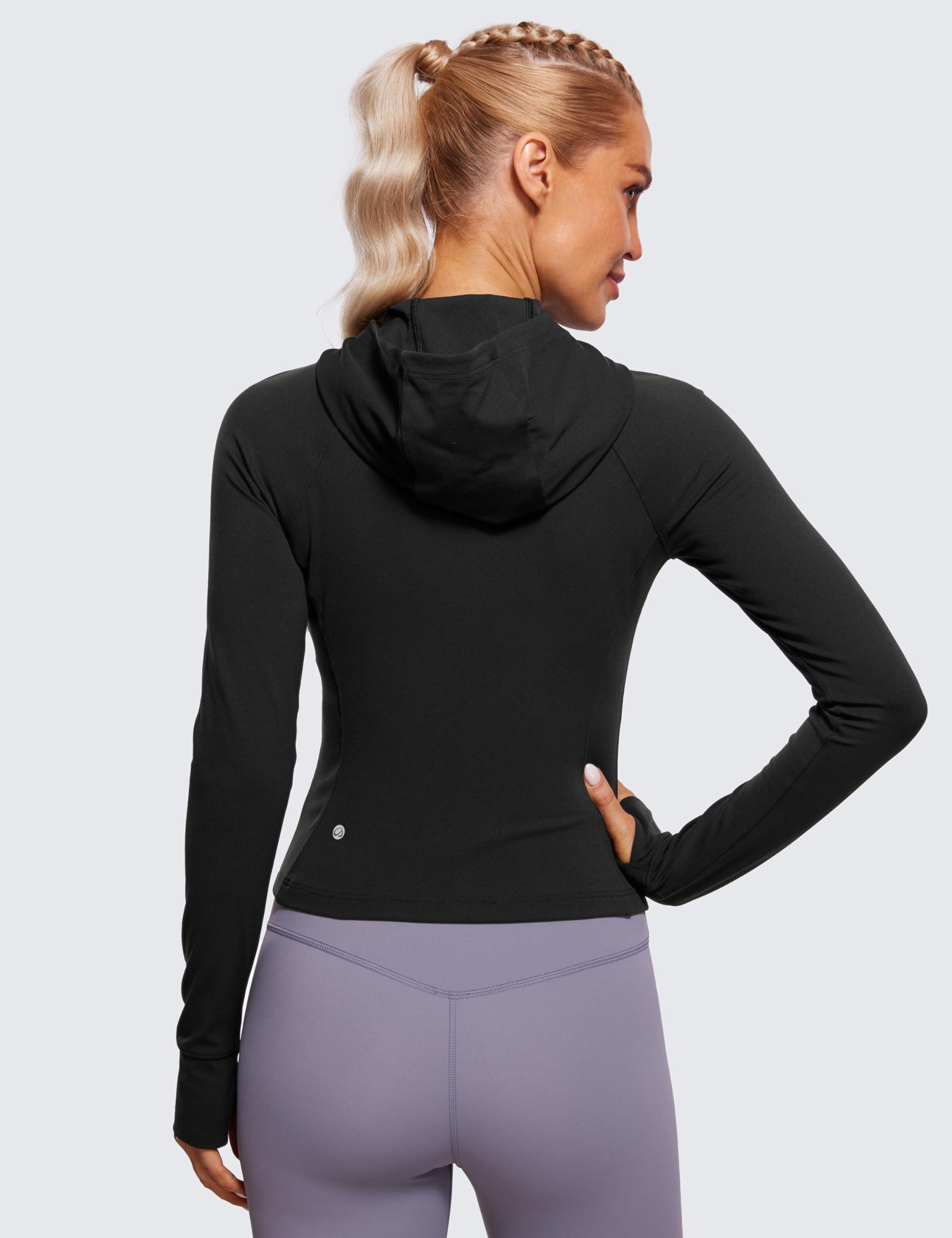 CRZ YOGA Womens Butterluxe Full Zip Workout Hoodie Jackets Slim Fit Hooded Athletic Yoga Lightweight Jacket with Thumb Holes - Image 2