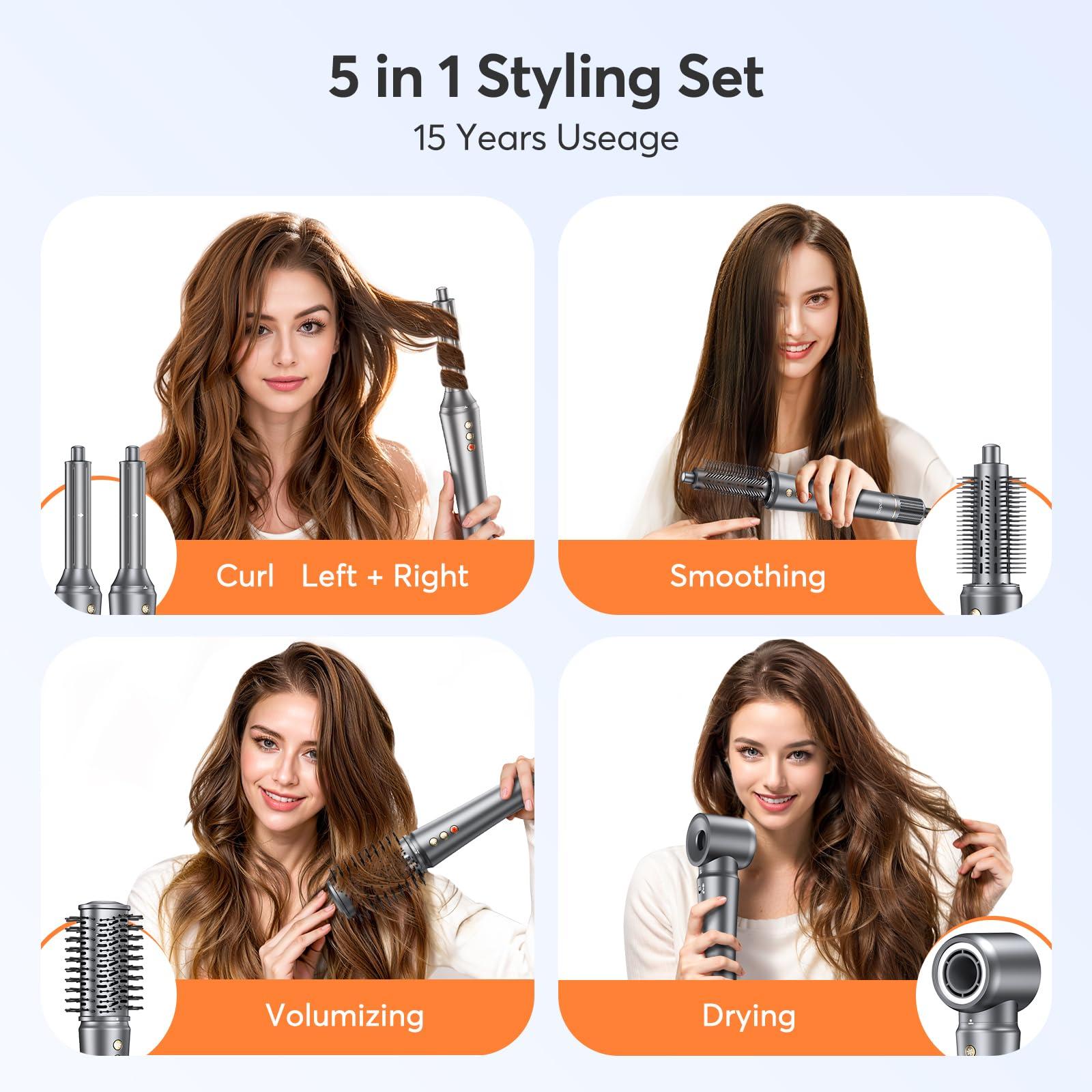 5 in 1 Hair Styler, High-Speed Professional Frizz-Free Hair Dryer Brush, No Heat Damage Air Styler Wrap Blow Dryer - Curl, Volumize, Straighten, 300 Million Ions, Multi Styler, Gift for Women - Image 2