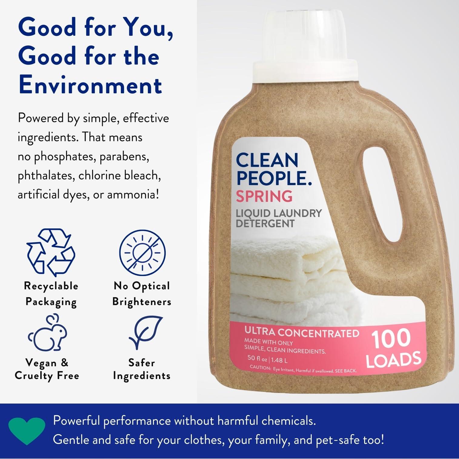 The Clean People Liquid Laundry Detergent - Recyclable Packaging, Stain Fighting - Ultra Concentrated, Laundry Soap - Spring Scent, 50 fl oz - Image 3