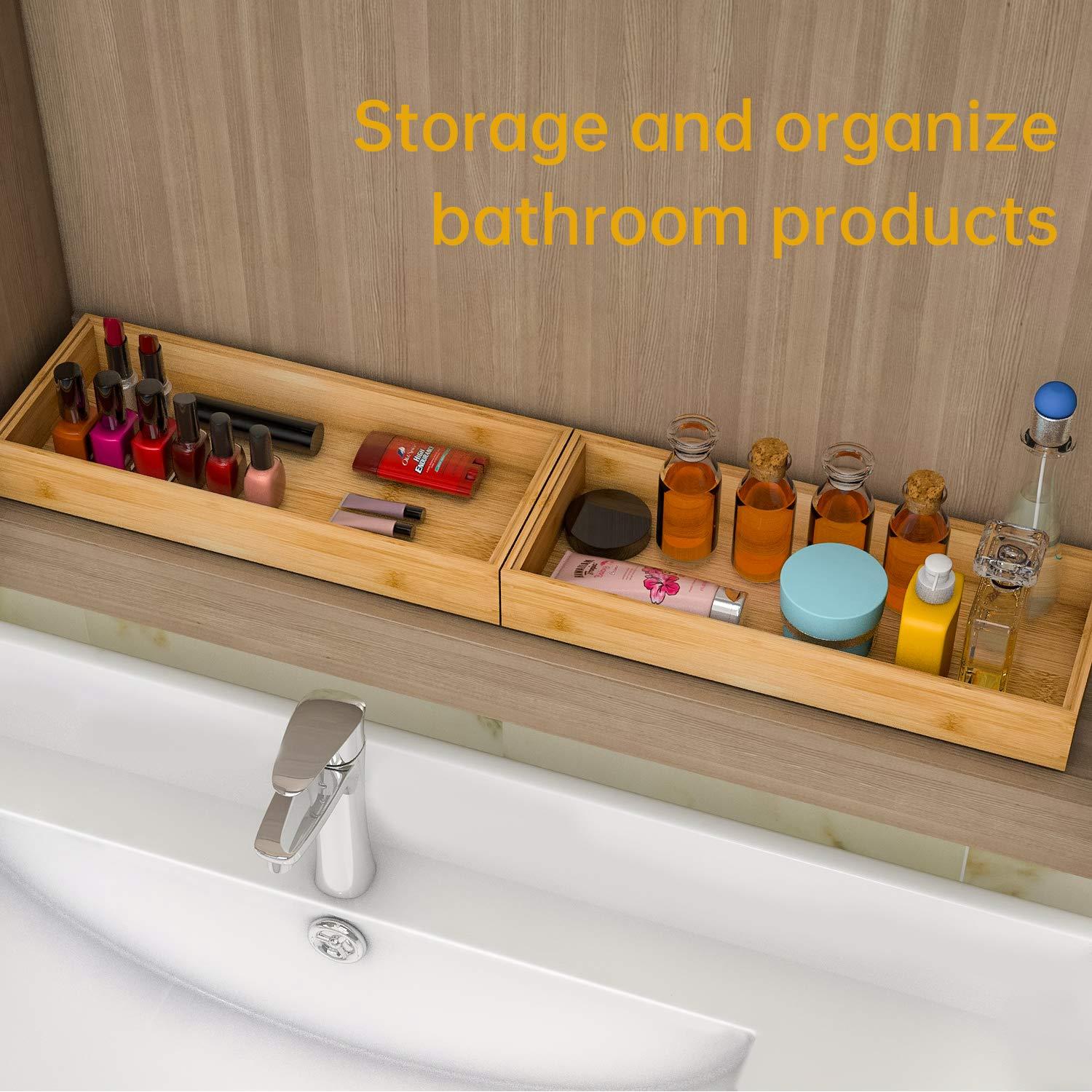 Drawer Organizer Storage Box Kitchen - Wood Stackable Tray Utensil Organizer for Office Drawers,Cabinets,Shelves,Pantry,or Bathroom Counter,Drawer Dividers for Silverware Set of 2（15x6x2.5inch） - Image 6