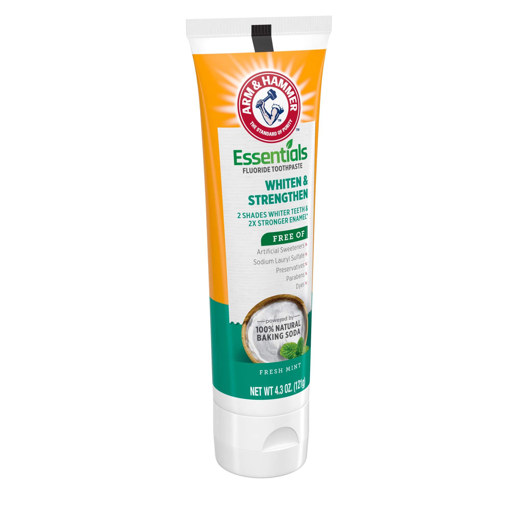 ARM & HAMMER Essentials Whiten & Strengthen Fluoride Toothpaste-4 Pack of 4.3oz Tubes, Fresh Mint- 100% Natural Baking Soda- Fluoride Toothpaste - Image 9