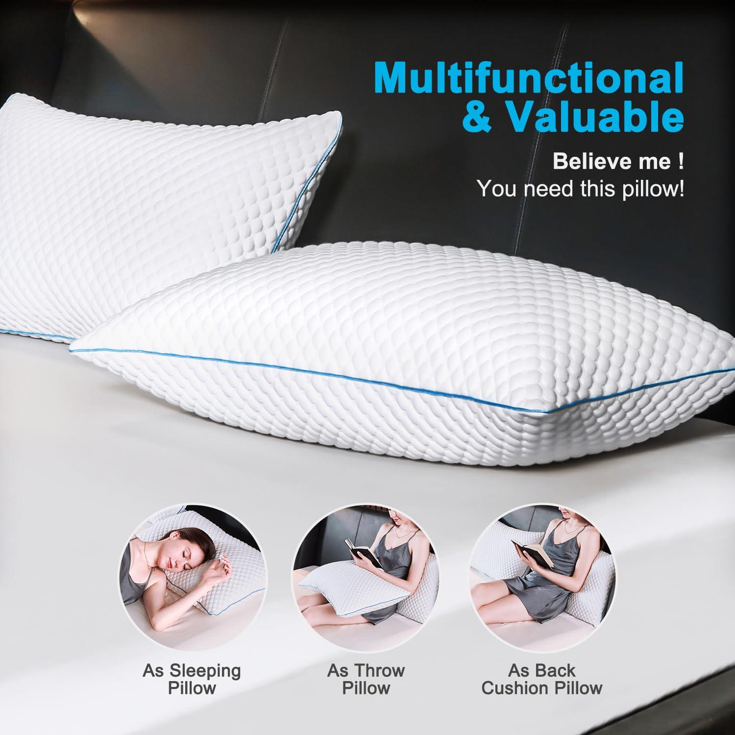 VVZ Cooling Bed Pillows Queen Size Set of 2, Shredded Memory Foam Pillows for Side Back Stomach Sleepers, Luxury Cool Gel Adjustable Firm Bed Pillows for Sleeping 2 Pack Queen Size 20 x 30 Inches - Image 7