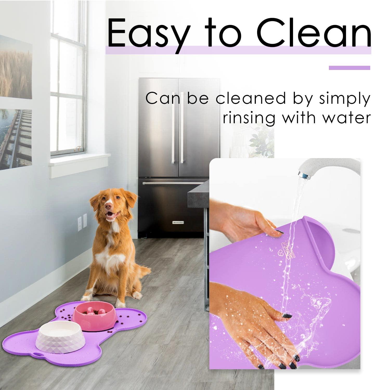 Super Design Dog Food Mat Dog Bowl Mat for Food and Water Silicone Non Spill Cat Feeding Mat Puppy Placemat Waterproof - 20.5" x 14.5", Purple - Image 5