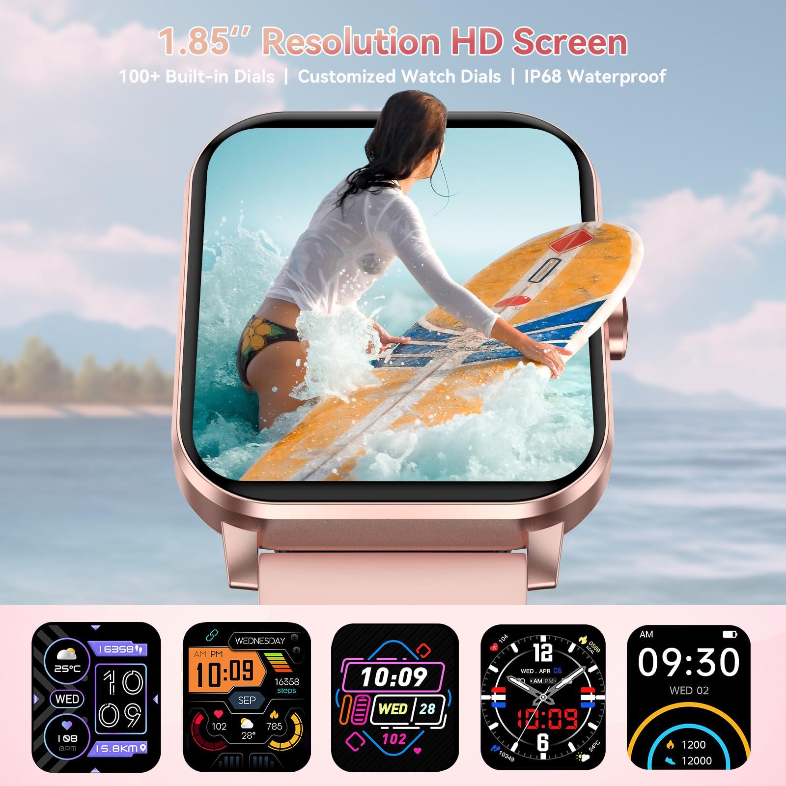 Smart Watch, 1.85" HD Smartwatch for Men Women (Answer/Make Calls), Fitness Watch with Heart Rate/Sleep/IP68 Waterproof/120+ Sports Modes, Pedometer, Android Smart Watch for Android iOS (Pink) - Image 5