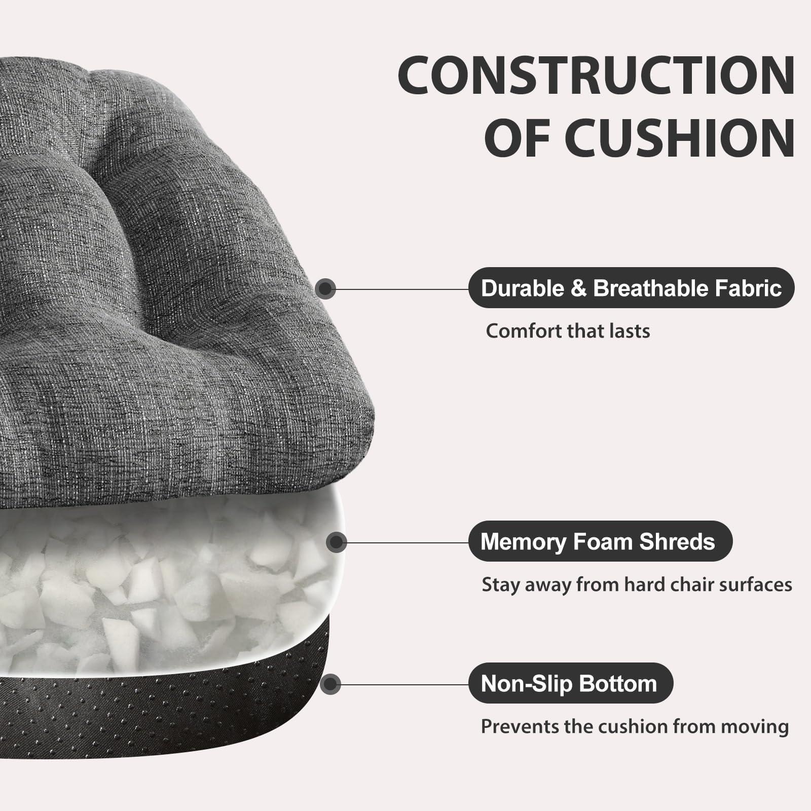 Quilmfoam 15.5"x15.5" Kitchen Chair Cushions Set of 4 for Dining Chair, Soft Tufted Non-Slip Memory Foam Seat Cushion with Ties for Indoor Kitchen Dining Furniture, Dark Grey - Image 4