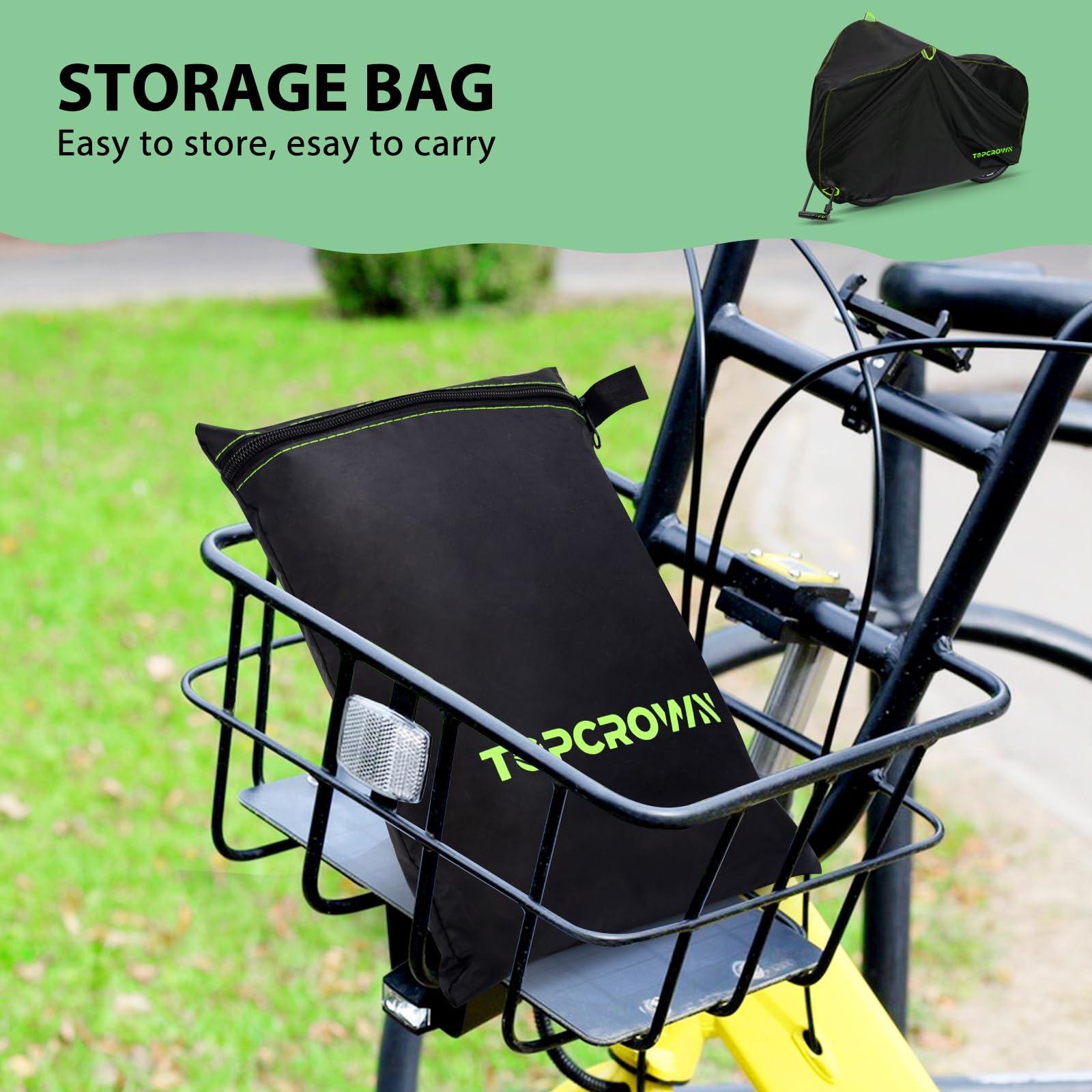 Topcrown Bike Cover Waterproof Outdoor Storage for 1/2/3 Bikes, Bicycle Cover Rain Sun UV Dust Wind Proof with Storage Bag for Mountain Road Bike/Ebike (210D Black+Green, XL Size for 1 bike) - Image 7