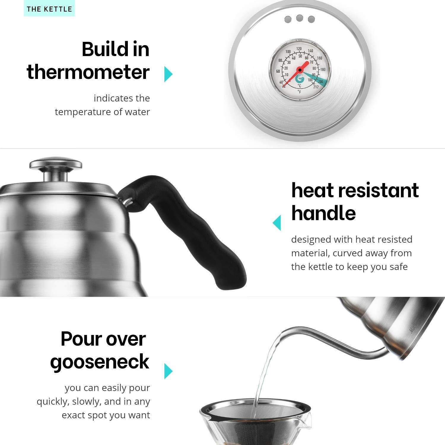 MITBAK Pour Over Coffee Maker Set | Kit Includes 40 OZ Gooseneck Kettle with Thermometer, Coffee Mill Grinder & 20 OZ Coffee Dripper Brewer | Great Replacement for Coffee Machines - Image 6