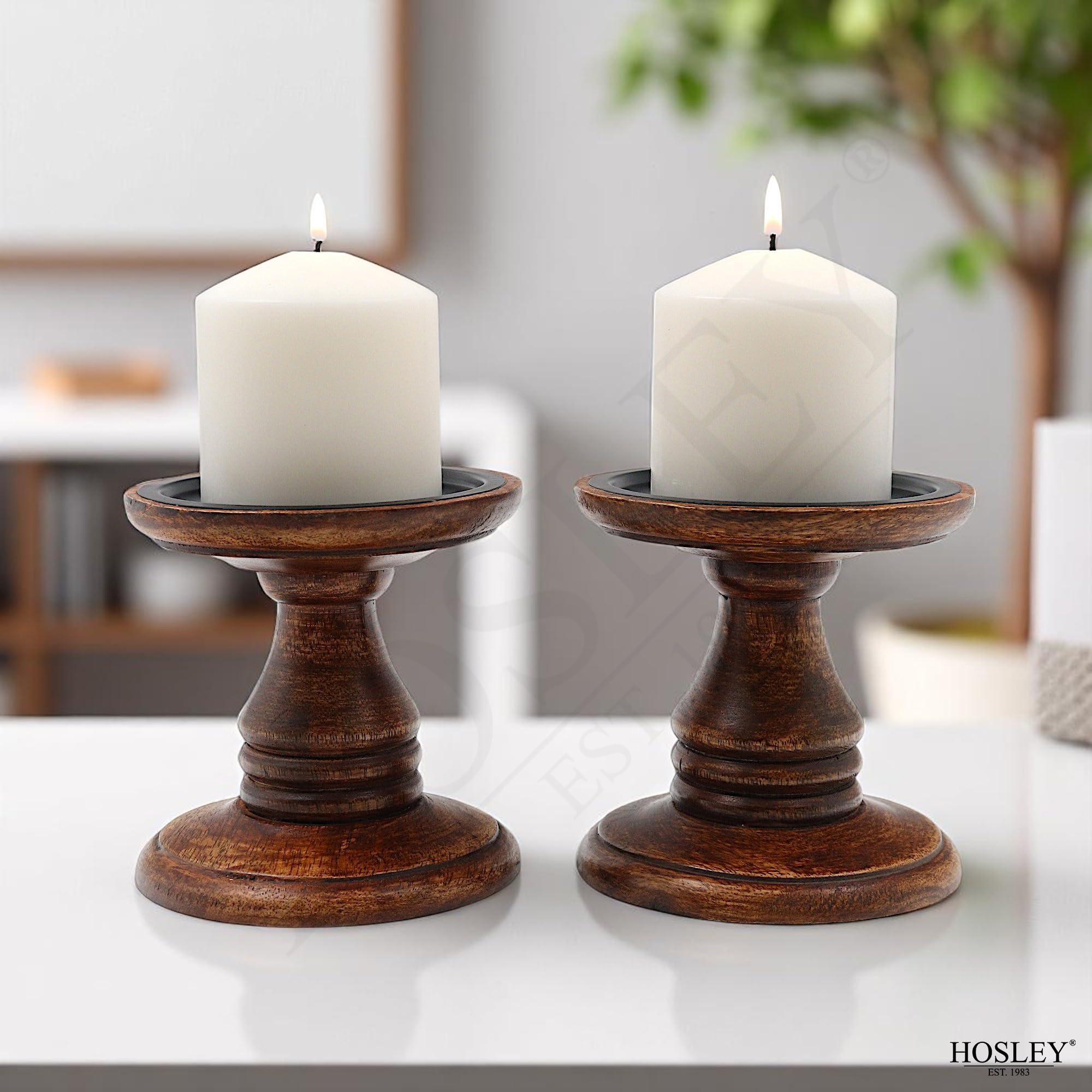 Hosley Set of 2 Brown Wood Pillar Candle Holders 5 Inch High Ideal Gift for Weddings Bridal Party Spa Reiki Meditation Votive LED Pillar Candle Gardens - Image 5