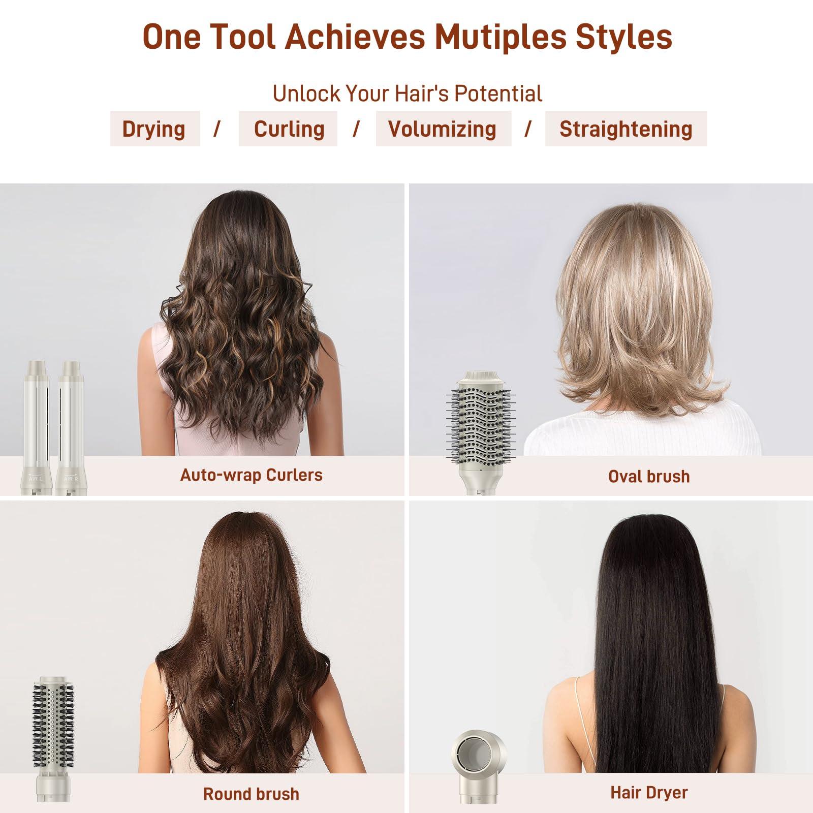 5 in 1 Hair Air Styler - Rotating Hair Dryer Brush 110000 RPM for Fast Drying & Hot-Air Automatic Wrap Curlers for Curling, Frizz-Free Blow Dryer Brush for Straightening Volumizing No Heat Damage - Image 2
