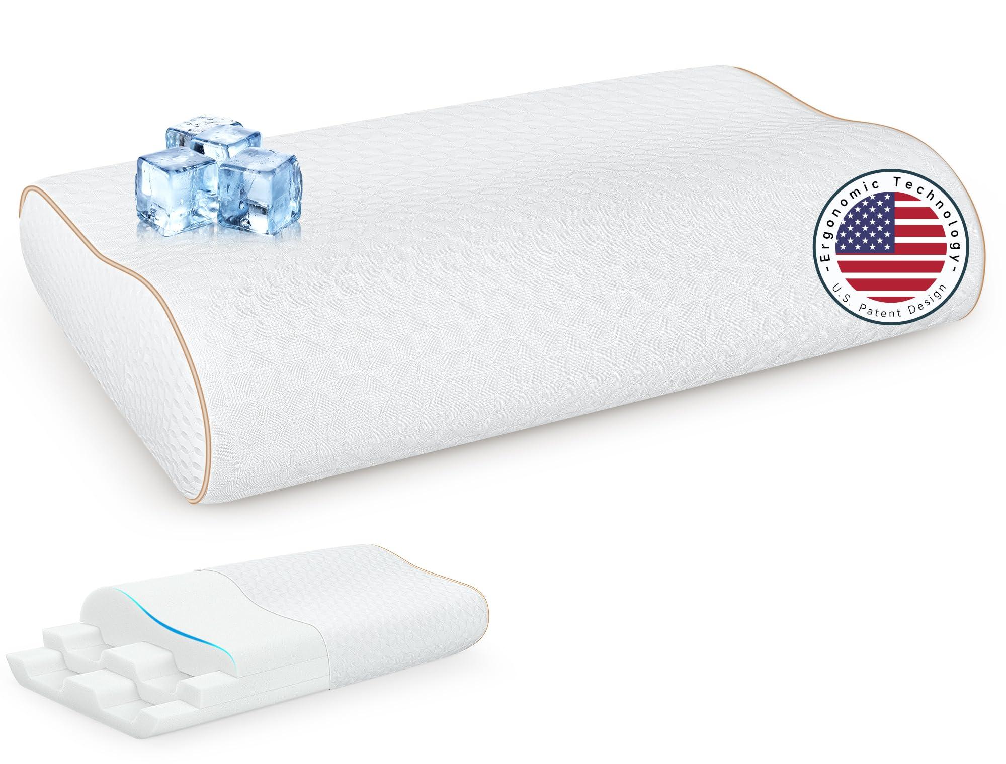 zibroges Sandwich Memory Foam Pillow for Sleeping - Ergonomic Cervical Cooling Pillows Queen Size, Adjustable Contour Pillow for Neck Pain Relief, Bed Pillow for Side, Back & Stomach Sleepers - Image 8