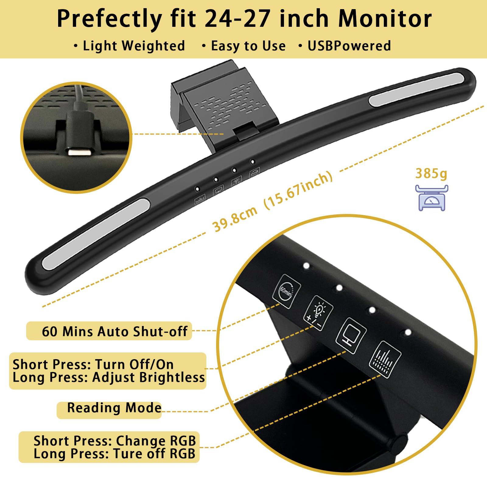 Curved Monitor Light Bar for 24-27 Inch Curved Screens Light Bar with 7 RGB, Stepless Dimming 3 Color Temperatures USB Powered Gaming Computer Light - Image 2