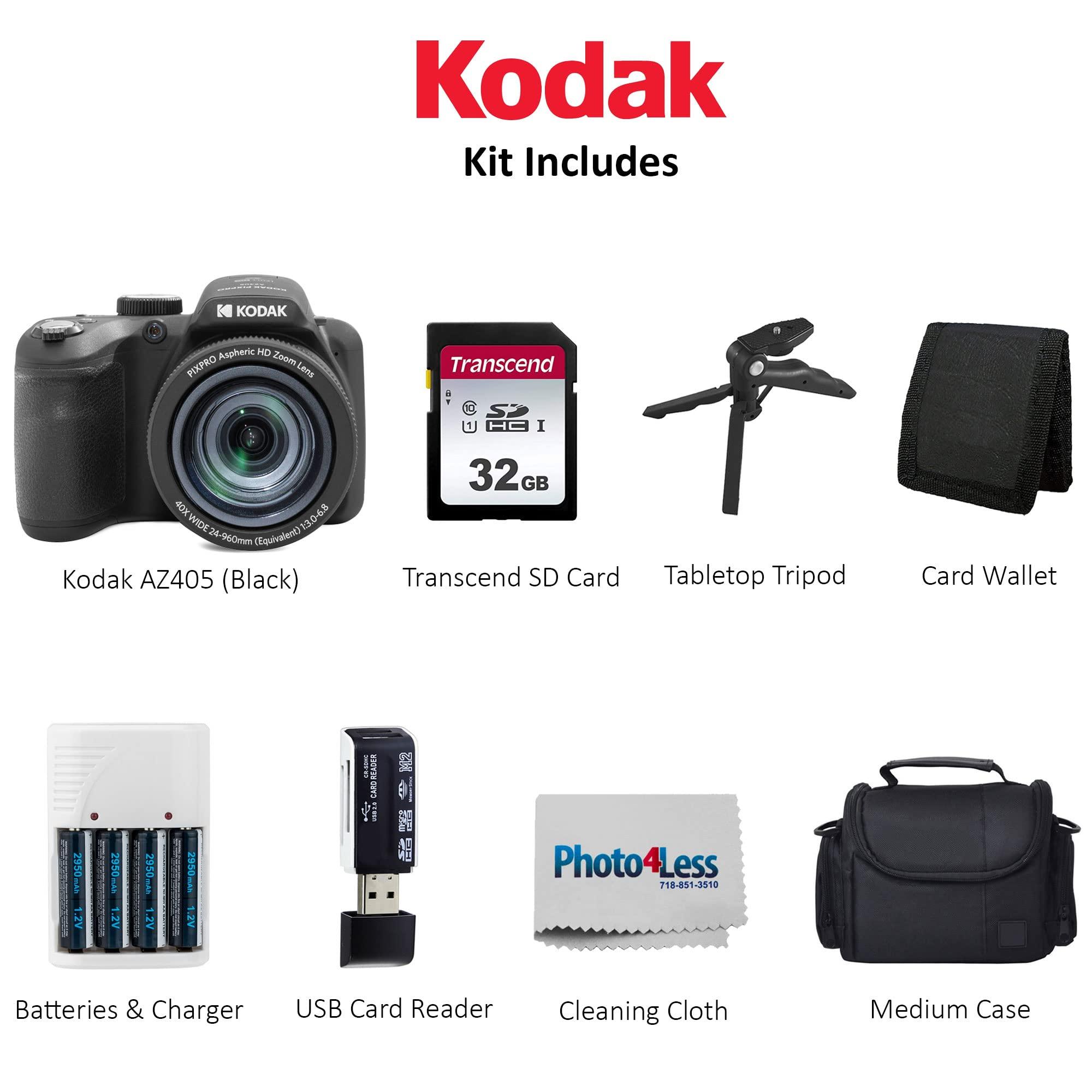 Kodak PIXPRO AZ405 Digital Camera Black, Point & Shoot Camera Case, 32GB SD Memory Card, Rechargeable Batteries & Charger, USB Card Reader, Table Tripod, Accessories - Image 5