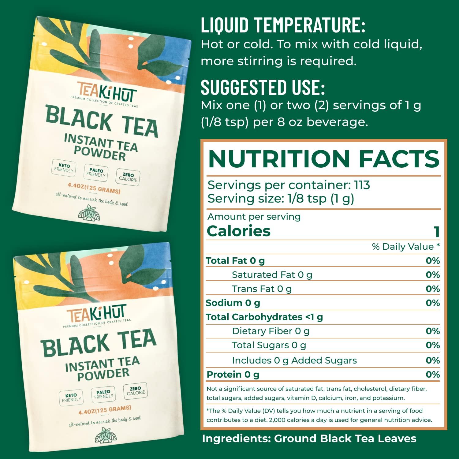 TEAki Hut Instant Black Tea Powder, 4 oz, Black Tea Powdered BlackTea for Hot and Cold Beverages, Refreshing Instant Tea Powder, Unsweetened Tea, 113 Servings - Image 2