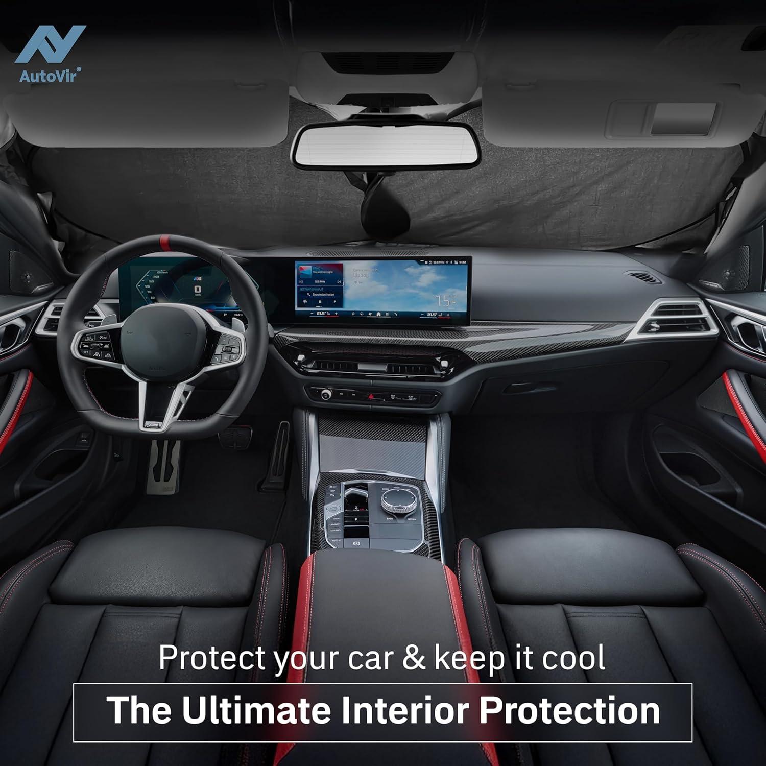 Autovir Foldable Windshield Sun Shade for Car – 240T Reflective UV and Heat Shield with Storage Bag | Keeps Interior Cool | Universal Fit for Sedans, SUVs, and Trucks – Medium (64" x 32") - Image 2