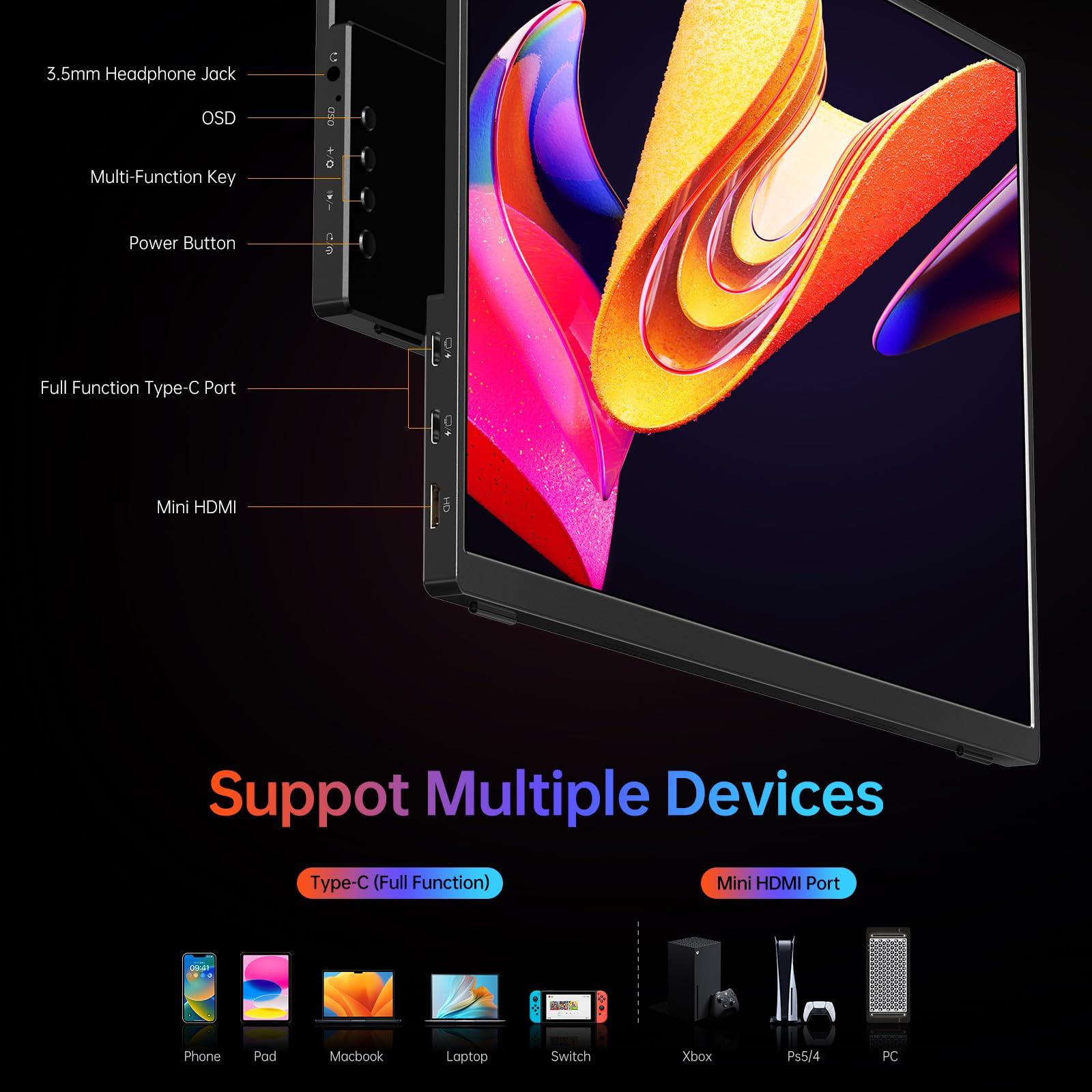 VILVA Portable Monitor 14 inch FHD 1920 * 1200P USB C HDMI Ultra-Slim IPS Travel Display w/Smart Cover & Speakers, HDR Plug&Play, External Monitor for Laptop PC, Phone,Mac - Image 6