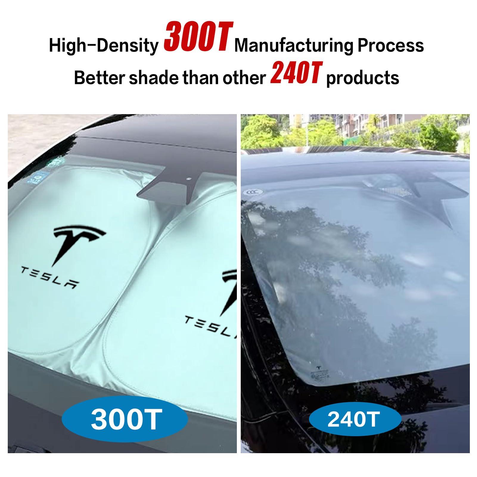 300T Sunshade for Tesla Model Y Model 3, Car Accessories 2025 for Tesla, Front Window Sunshade with Organizer Bag, Gifts for Tesla Owners (Black) - Image 2