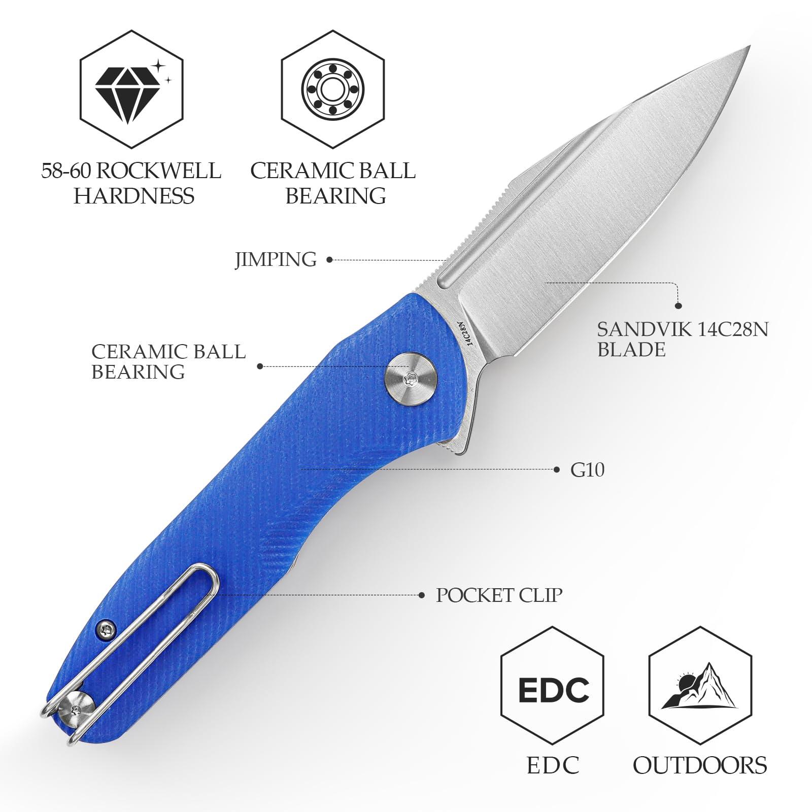 TRIVISA Flipper Knives，Pocke EDC Knife with Clip，Folding Knife for Men，3.26" 14C28N Steel Blade（Satin），G10 Scales for Outdoor Camping Tool - Antliae-03LG - Image 4