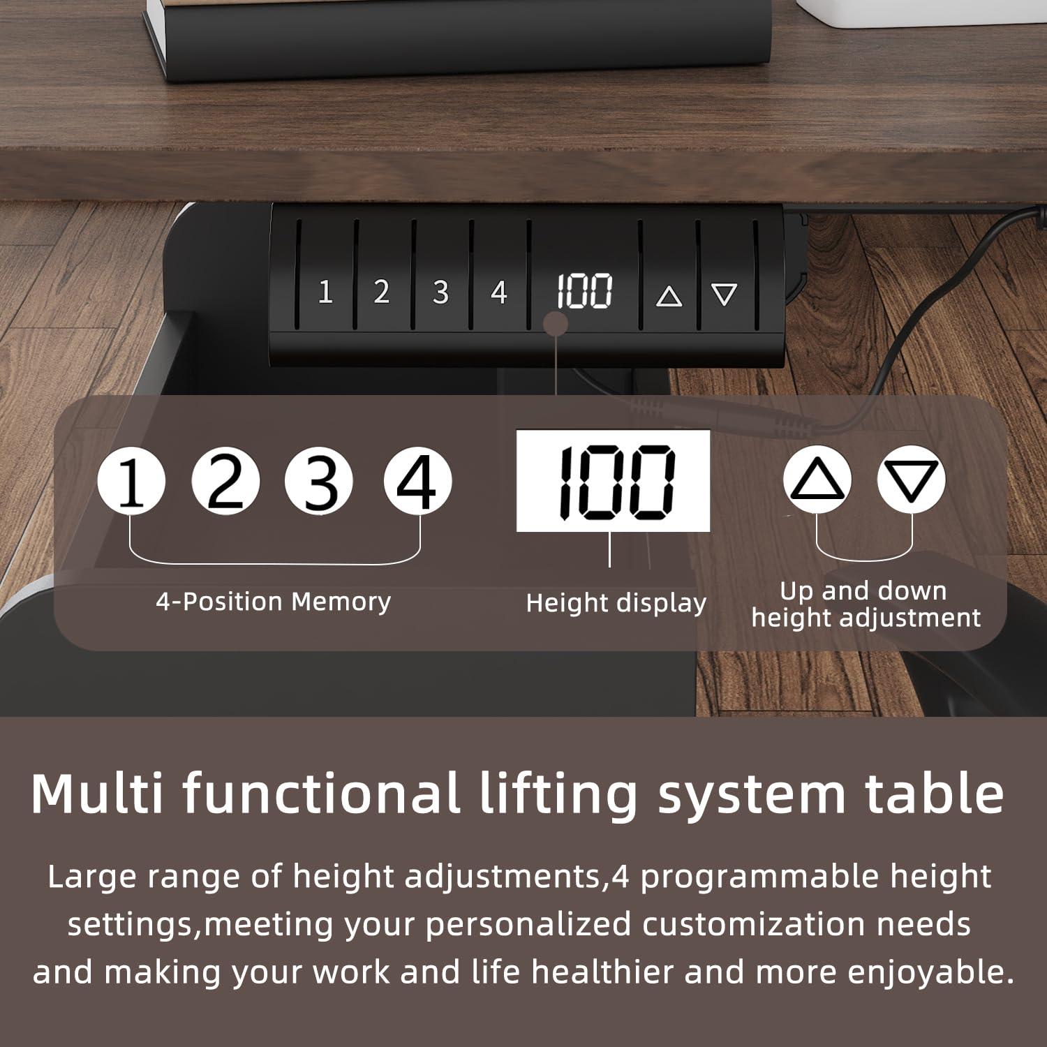 MOUMON Electric Standing Desk with Drawers and Shelves, Executive Adjustable Height Desk, L-Shaped Design, 63 inch Tabletop, for Office Deep Brown and Black (63”W x 63”D x 28.4-45.8”H) - Image 5