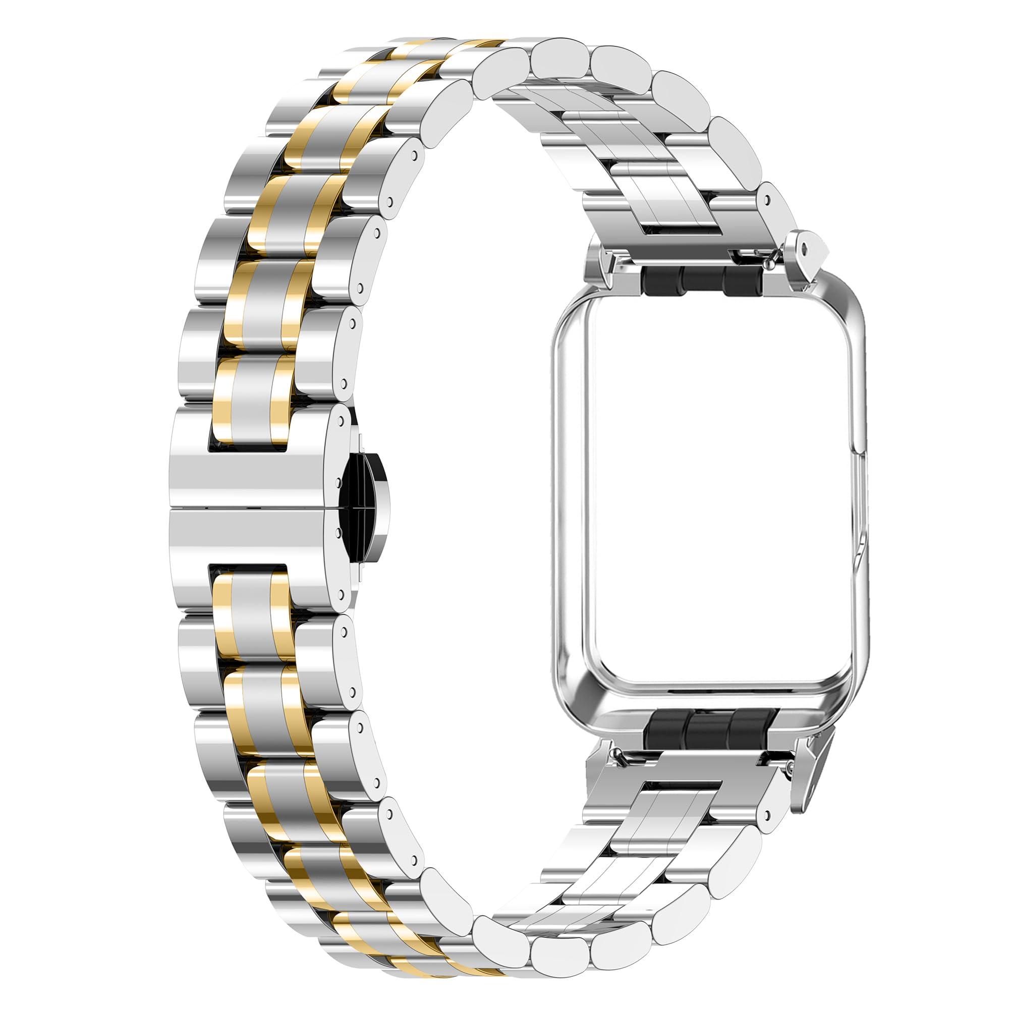 Gheper Metal Watchband Compatible with Samsung Galaxy Fit3[2024] SM-R390 Smartwatch Accessory 316L Stainless Steel Protective Frame Case Design Replacement Wrist Strap Bracelet for Women Men - Image 2