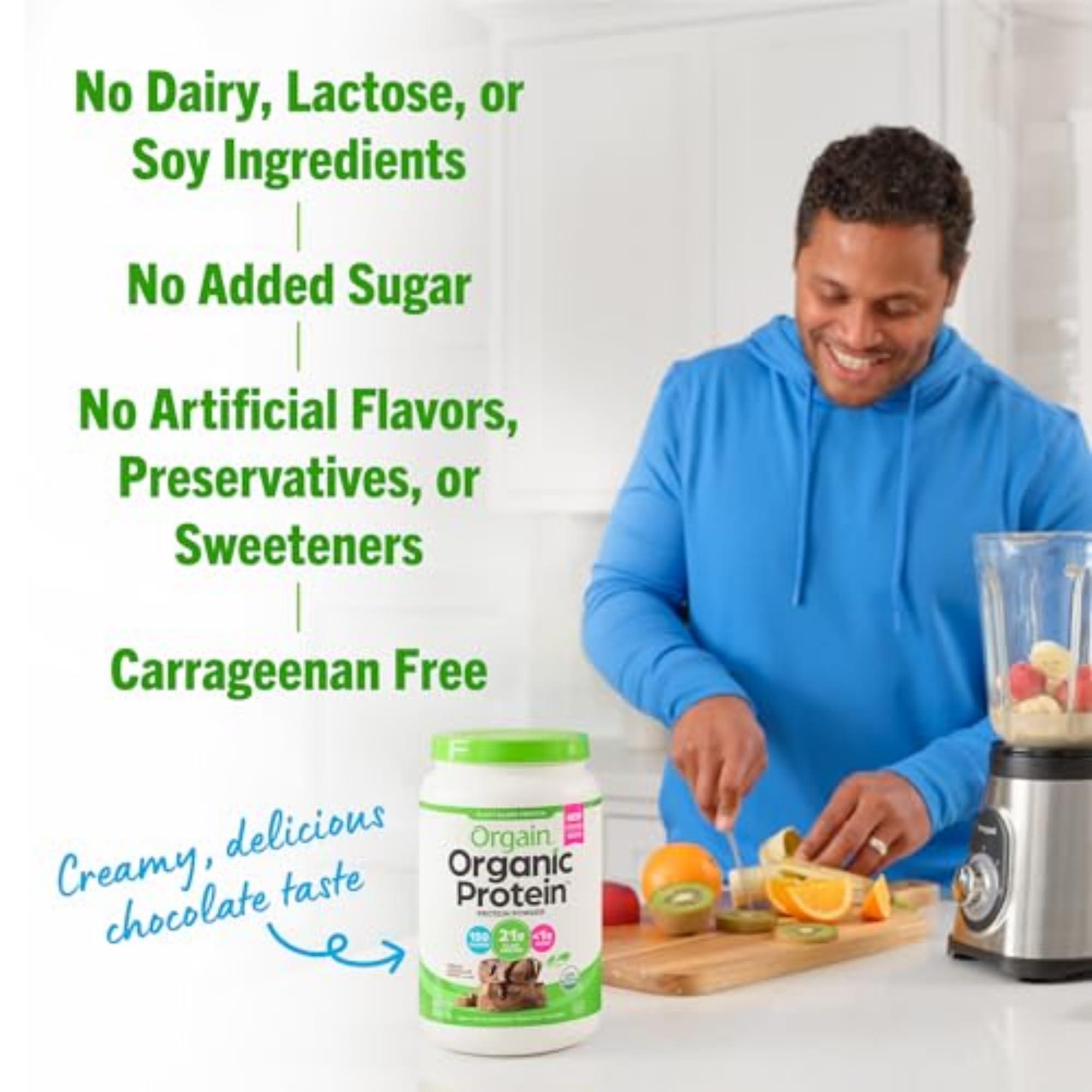 Orgain Organic Vegan Protein Powder, Creamy Chocolate Fudge - 21g Plant Protein, 6g Prebiotic Fiber, Low Net Carb, No Lactose Ingredients, No Added Sugar, Non-GMO, For Shakes & Smoothies, 2.03 lb - Image 5