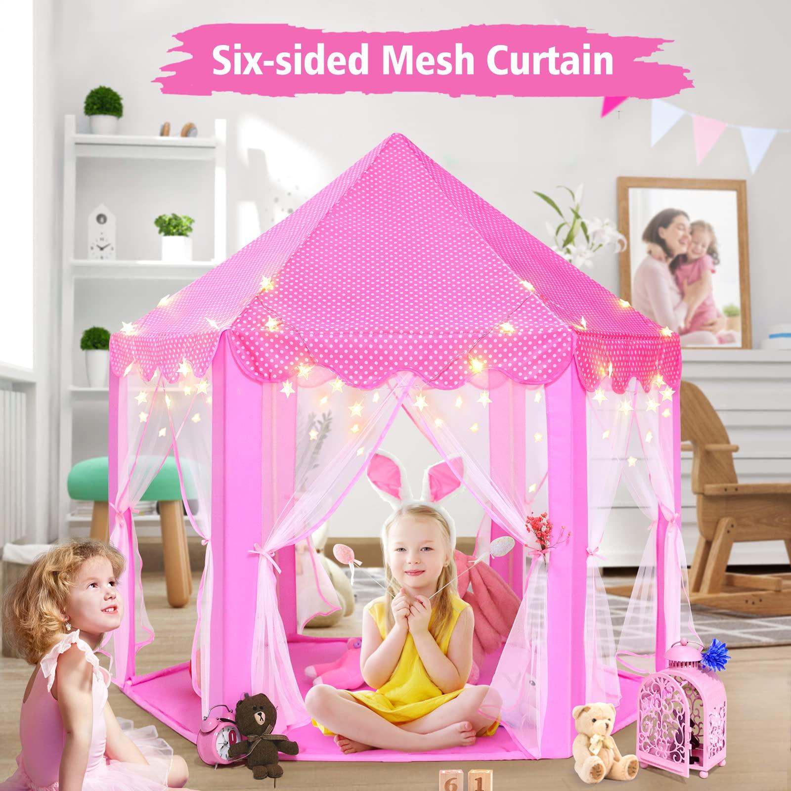 Monobeach Princess Tent Girls Large Playhouse Kids Castle Play Tent with Star Lights Toy for Children Indoor and Outdoor Games, 55'' x 53'' (DxH) - Image 5