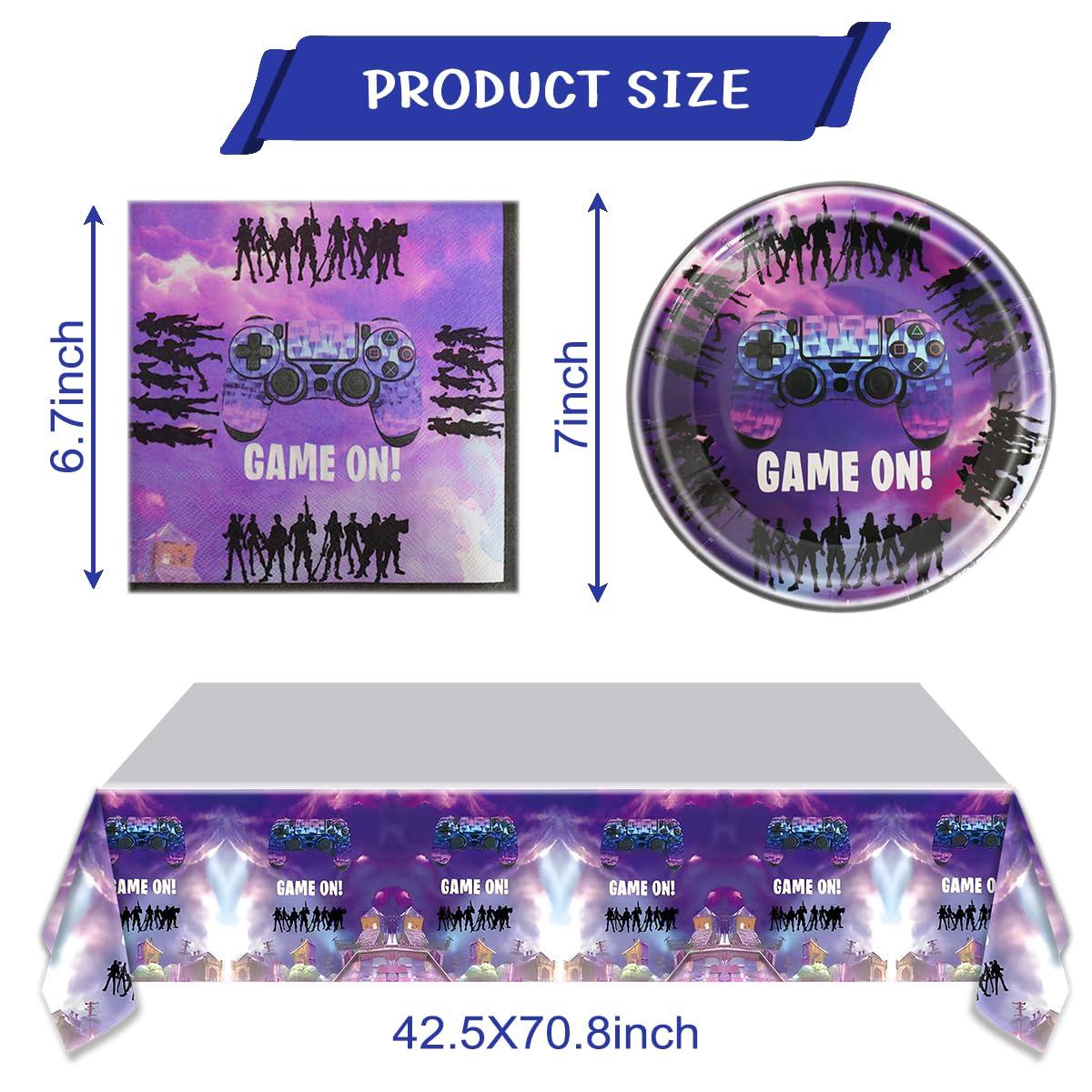 Video Game Party Supplies 20pcs Plates 20pcs Napkins and Tablecover Tableware Set for Purple Games Theme Birthday Party Serve 20 - Image 3