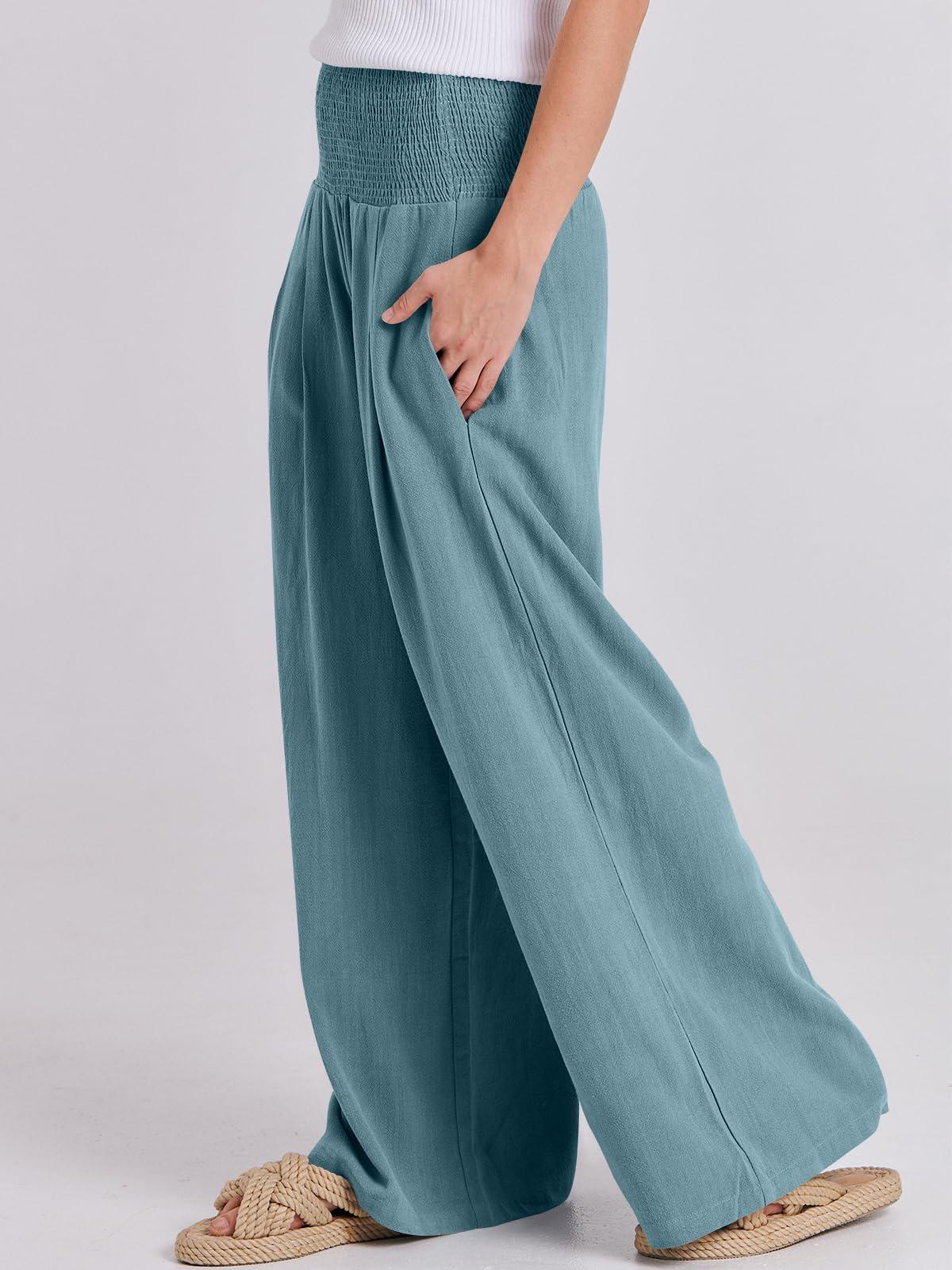 ANRABESS Women Linen Palazzo Pants Summer Boho Wide Leg High Waist Casual Lounge Pant 2025 Beach Travel Vacation Outfits - Image 7