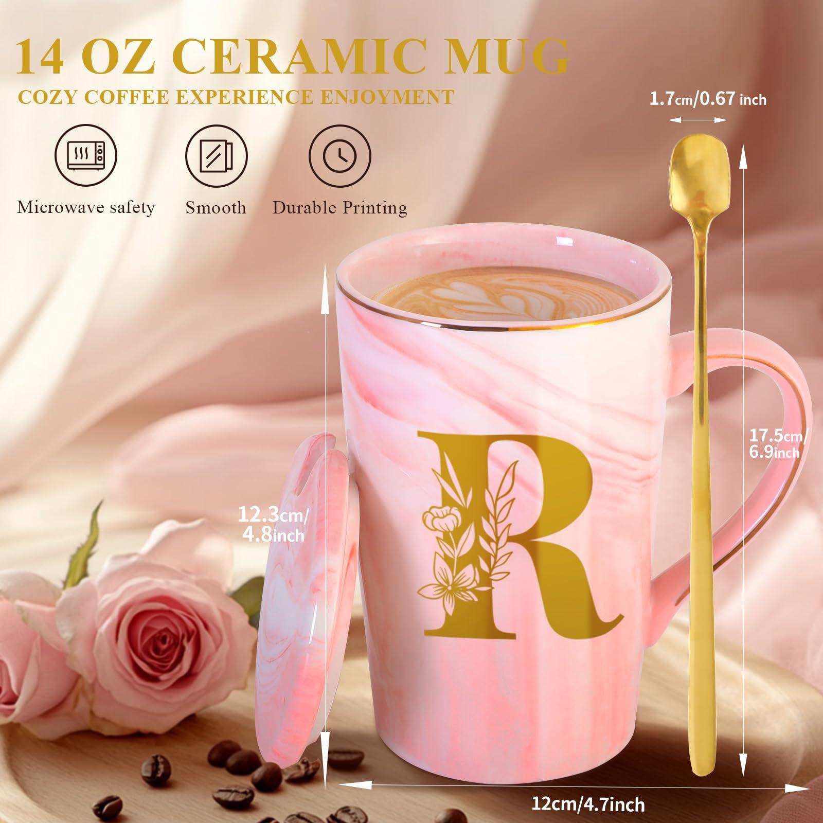 Personalized Ceramic Coffee Mug with Lid Tea Cup Happy Birthday Christmas Xmas Day Holiday Gift for Female Boss Teacher Aunt Big Small Sister in Law Mother Stepmother Wedding Groom Bride Officiant,R - Image 5