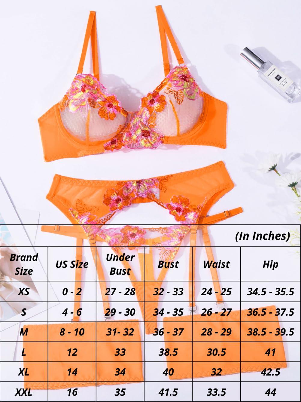 Kaei&Shi Floral Embroidered, Underwire, G-String, Garter Belt, 4 Pieces Lingerie - Image 7