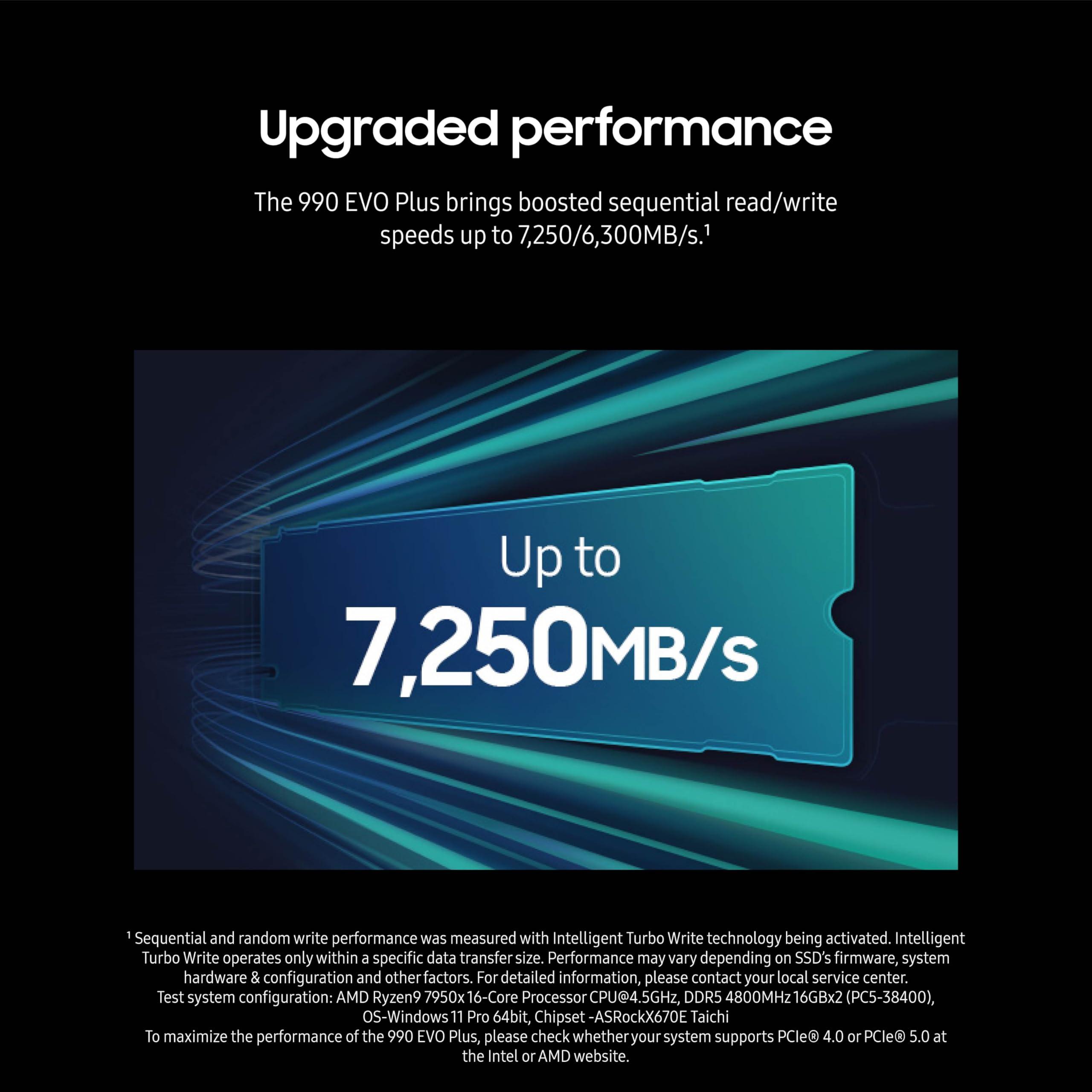 Samsung 990 EVO Plus SSD 2TB, PCIe Gen 4x4, Gen 5x2 M.2 2280, Speeds Up-to 7,250 MB/s, Upgrade Storage for PC/Laptops, HMB Technology and Intelligent Turbowrite 2.0, (MZ-V9S2T0B/AM) - Image 4