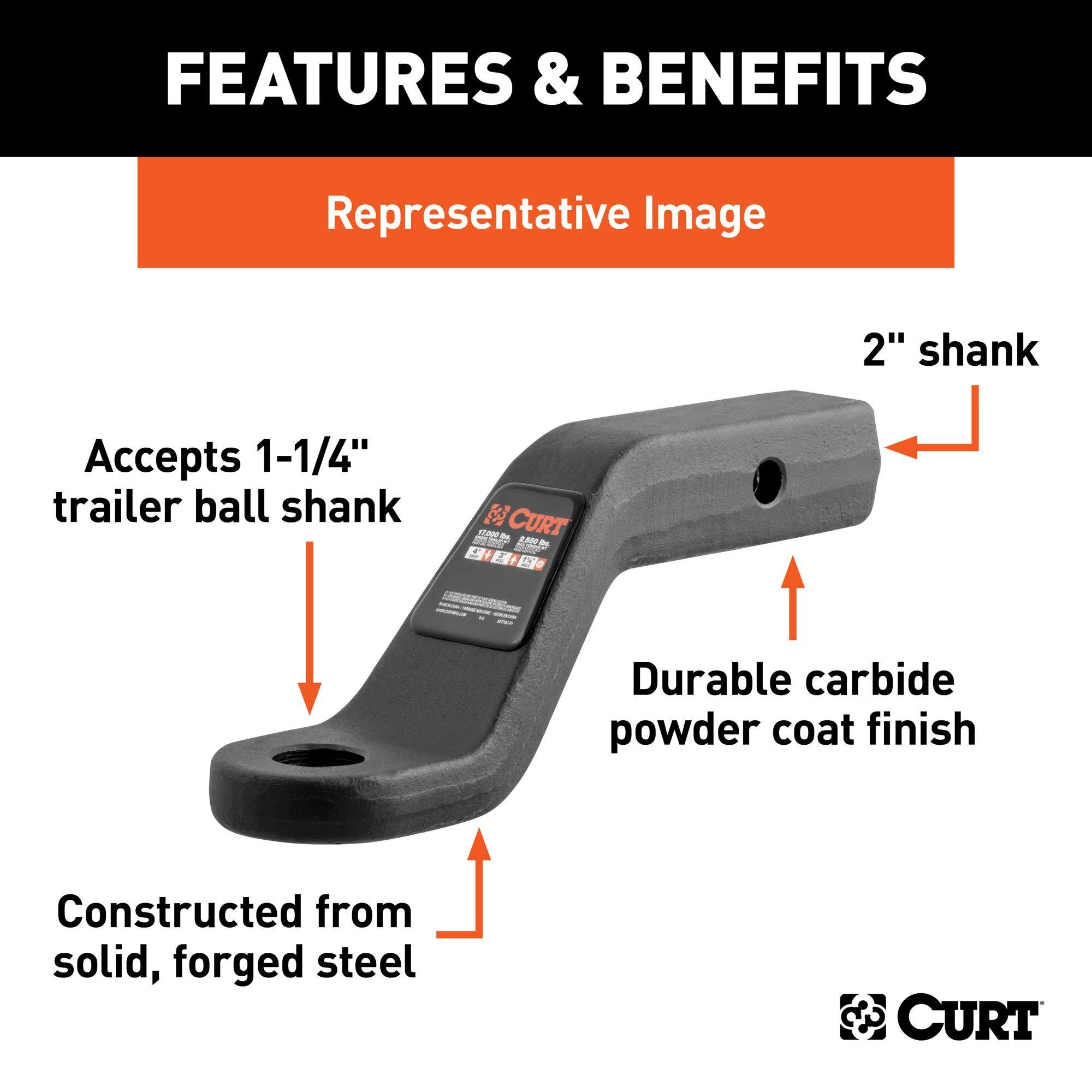 CURT 45341 Forged Trailer Hitch Ball Mount, Fits 2-Inch Receiver, 17,000 lbs, 1-1/4-Inch Hole, 4-Inch Drop, 3-Inch Rise - Image 4