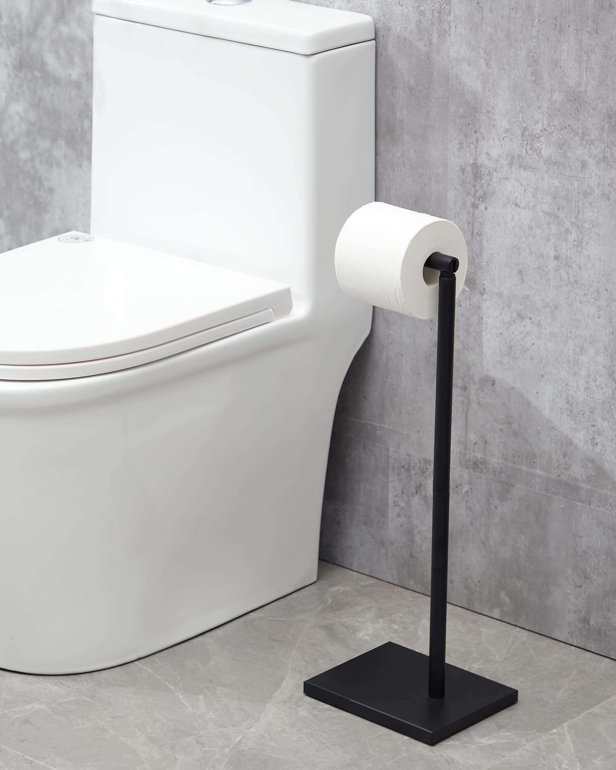 Free Standing Bathroom Toilet Paper Holder Stand with Reserve, Stainless Steel Pedestal Tissue Roll Holder, Black DECLUTTR - Image 2