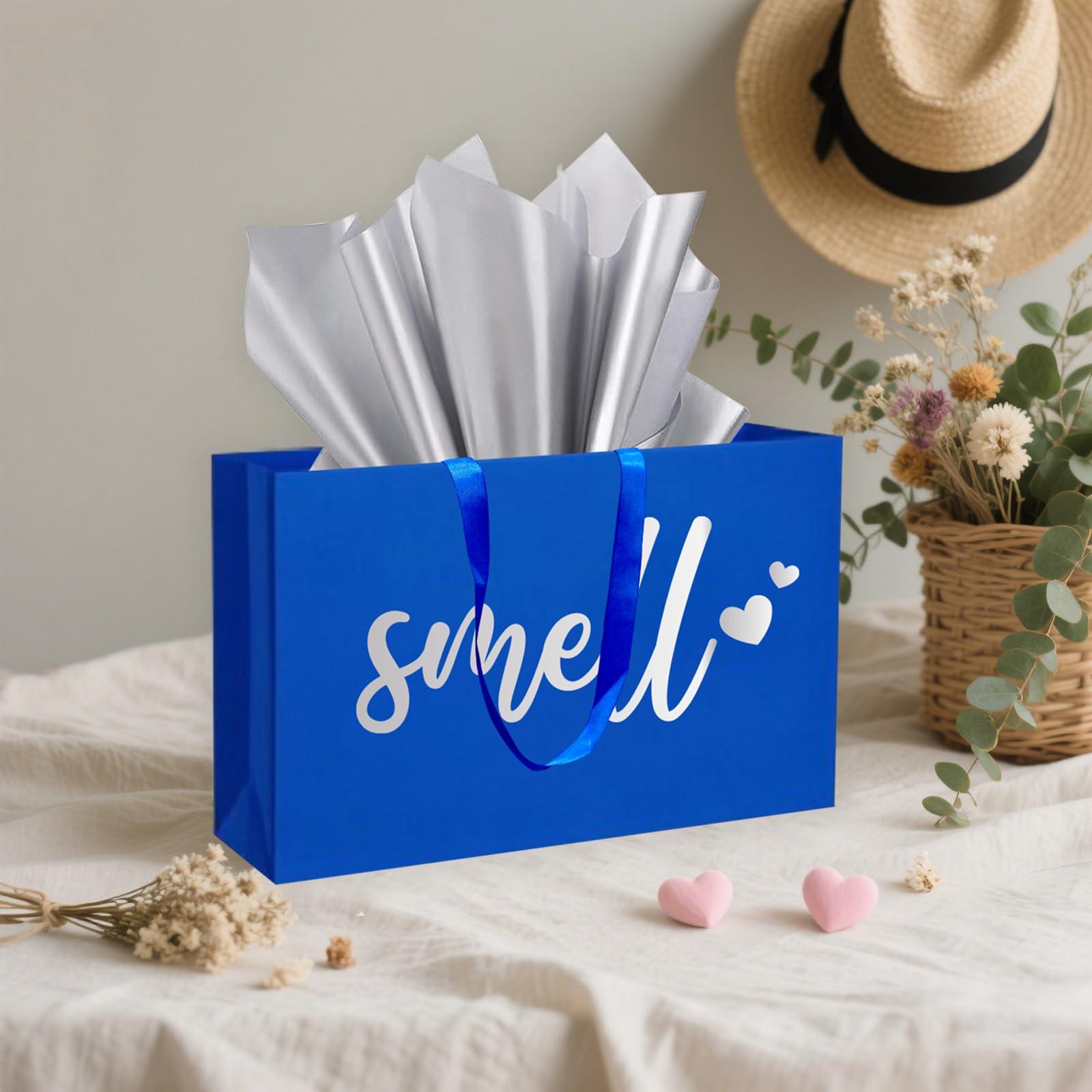 YIXAXKAO 5 Senses Gift Bags Five Senses Gift Bags with Tissue Paper Kraft Paper Bag with Ribbon Handles for Anniversary, Valentine's Day, Birthday for Him Husband Boyfriend (Blue Silver) - Image 6