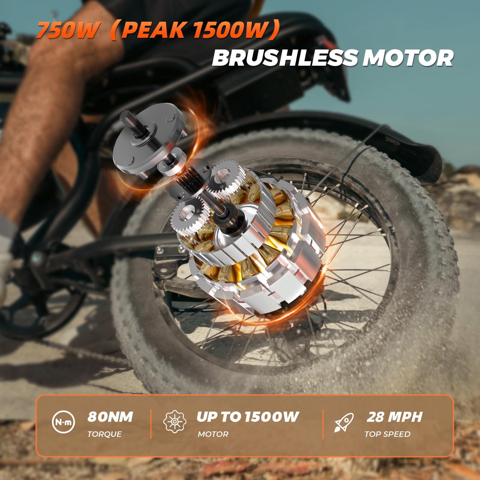 Electric Bike for Adults - K6 20 x 4 Inch Fat Tire, 750W/Peak 1500W Motor, 48V15AH Detachable Battery, 4 Riding Modes Electric Dirt Bike, 7 Speed Electric Motorcycle,20MPH UL 2849 Certified - Image 2