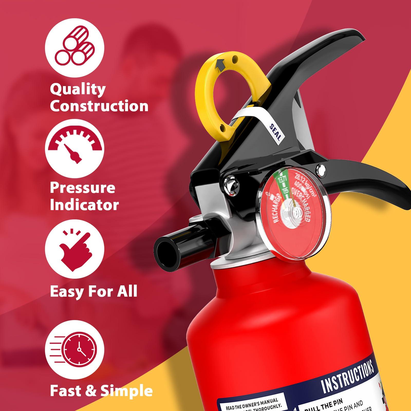 Ougist ABC Fire Extinguisher for Home & Vehicle - 2.5 lb 1-A:10-B:C Rated, Dry Chemical Fire Safety with Quick-Release Handle, Certified for Kitchen/Car/Boat Use (Model FF1KG) - Image 4