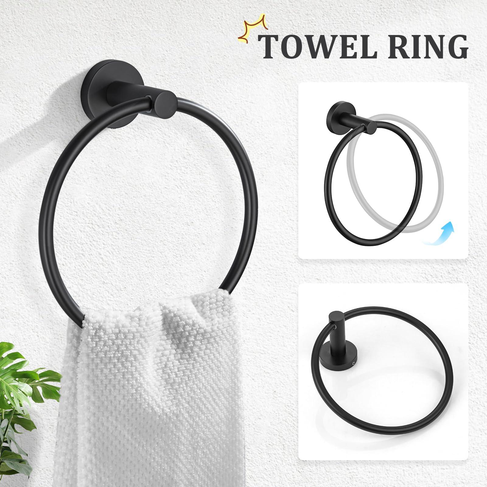 TURS Matte Black Bathroom Hardware Set 5 Piece, SUS304 Stainless Steel Bath Towel Bar Set, 24 Inch Bathroom Accessories Kit Wall Mounted - Image 4