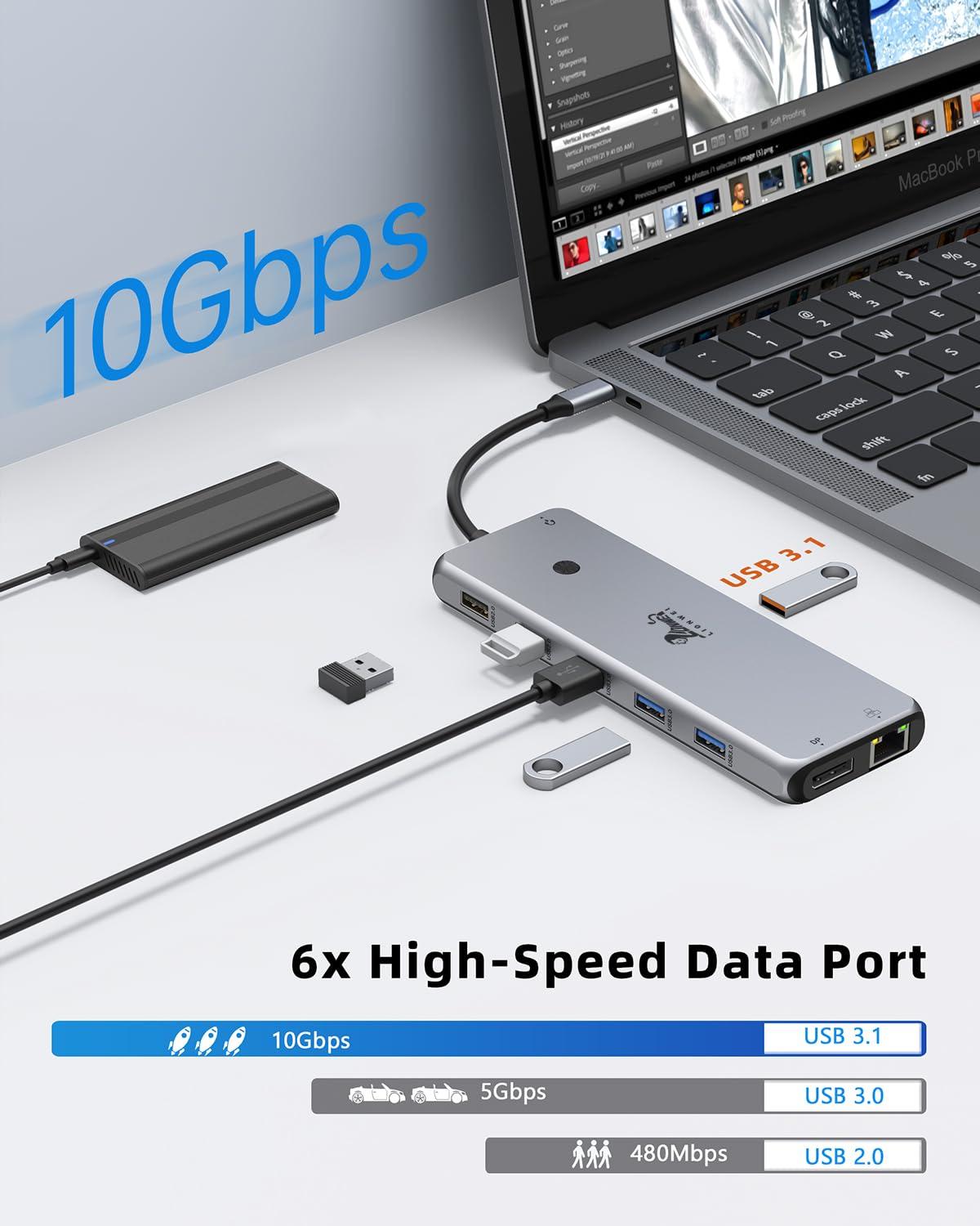 USB C Hub USB C Docking Station Dual Monitor 13 in 1 Triple Display Multiport Adapter with 2 HDMI+DP+8 USB C/A Ports+Ethernet+Audio, USB C Dongle for MacBook/Dell/HP/Lenovo ThinkPad/Surface - Image 6