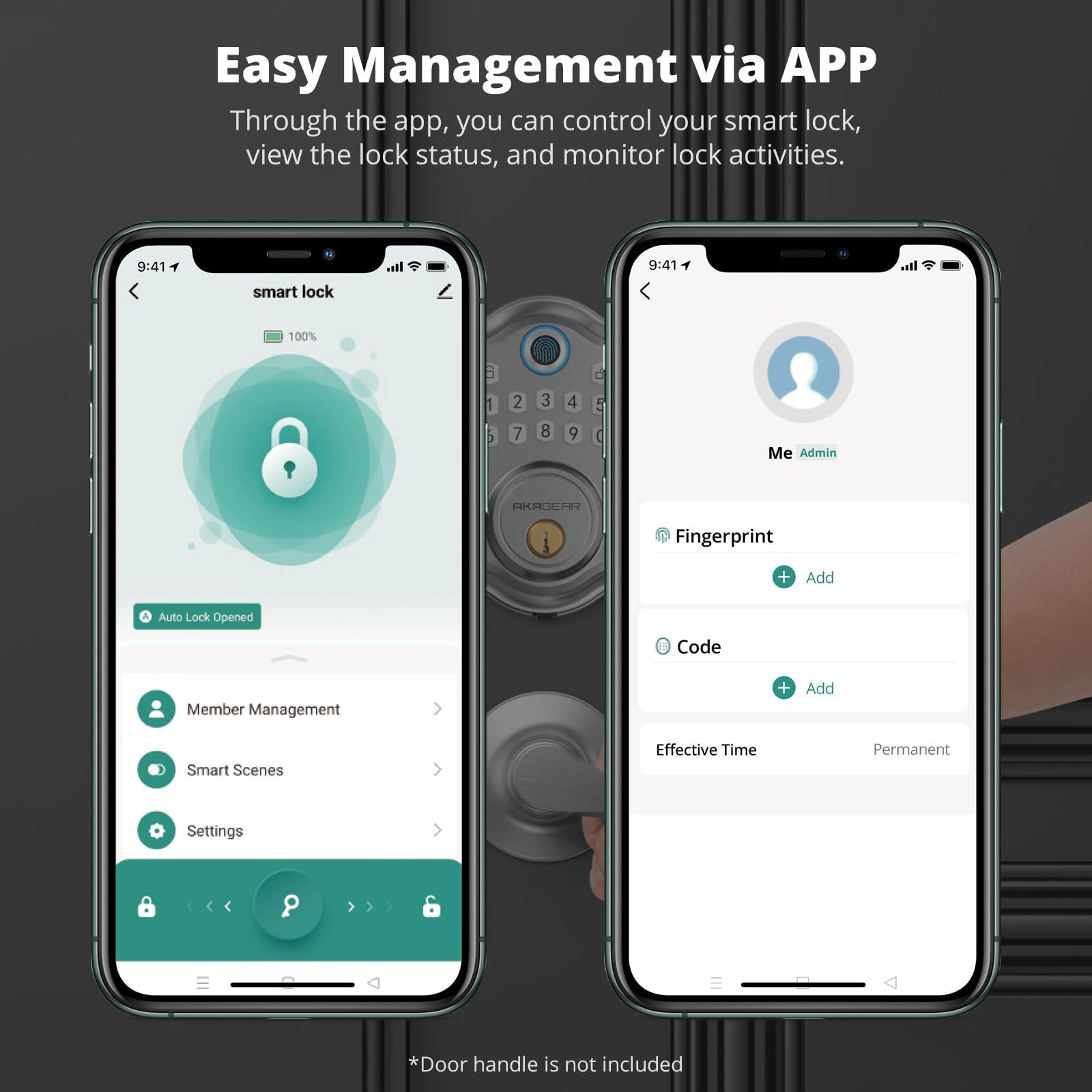 AkaGear DS10 Pro Keyless Entry Door Lock, Fingerprint Door Locks, Electronic Keypad Lock, Smart Deadbolt, Smart Locks for Front Door, Auto-Lock & One Touch Locking with Bluetooth - Satin Nickel - Image 6