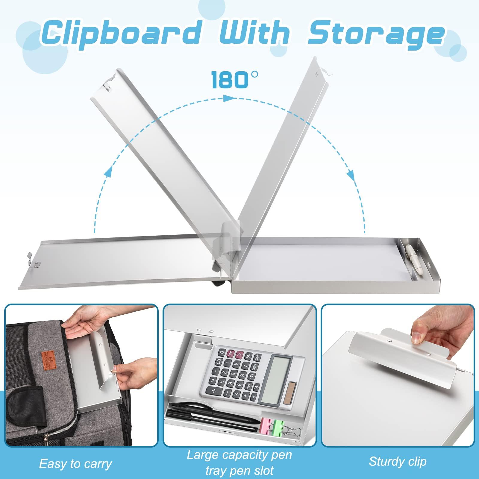 Jutom 4 Pcs Metal Clipboard with Storage Self Locking Portfolio Aluminum Binder Metal Clip Board Folder Letter Size Form Holder for Office Business Professionals Stationer, Silver - Image 3