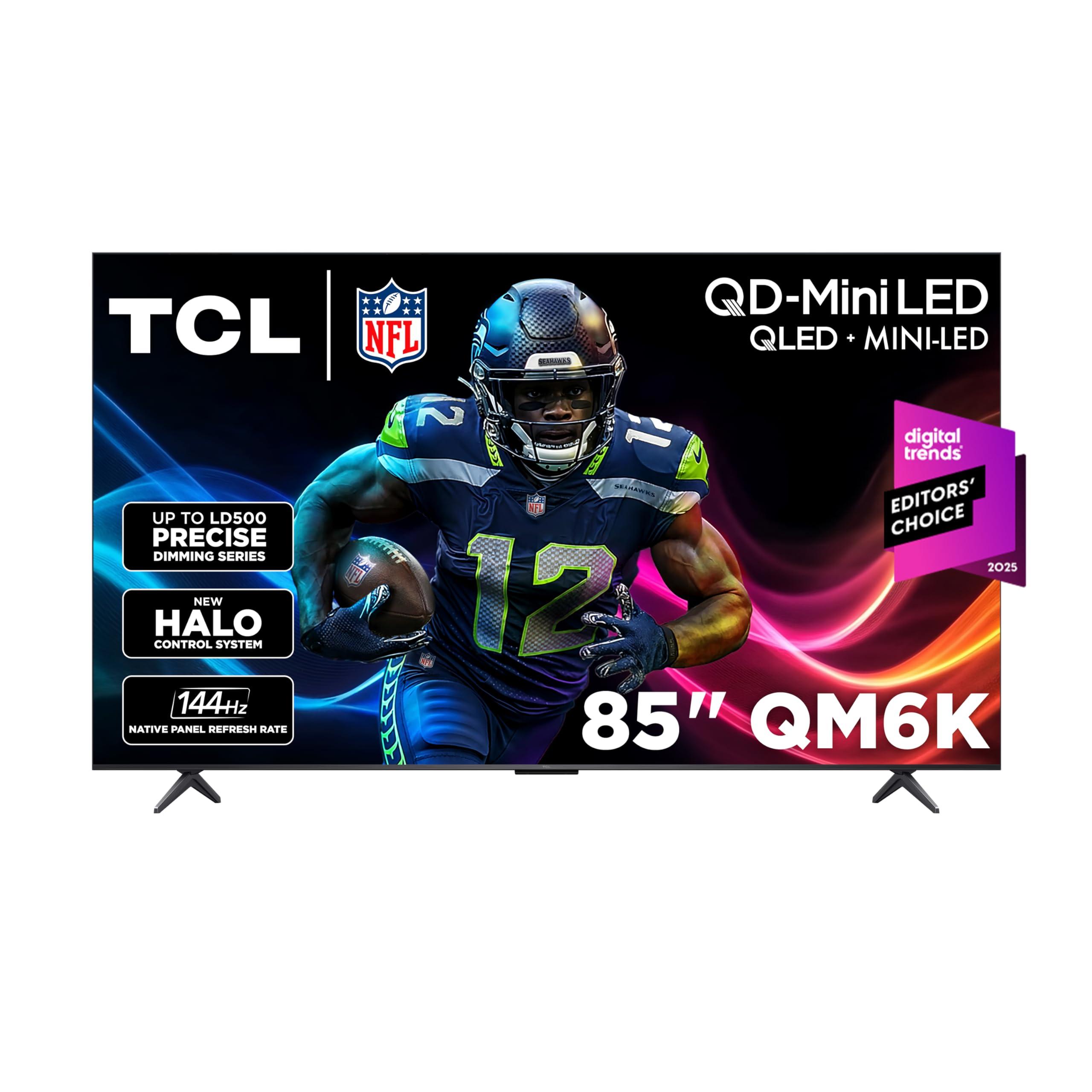 TCL 85-Inch Class QM6K Series QD-Mini LED 4K UHD Google Smart TV Best Value Mini-LED TV - QLED, 144hz, 288hz Gaming Rate, High Contrast Screen, Onkyo Audio, Dolby Atmos (85QM6K, 2025 Model)