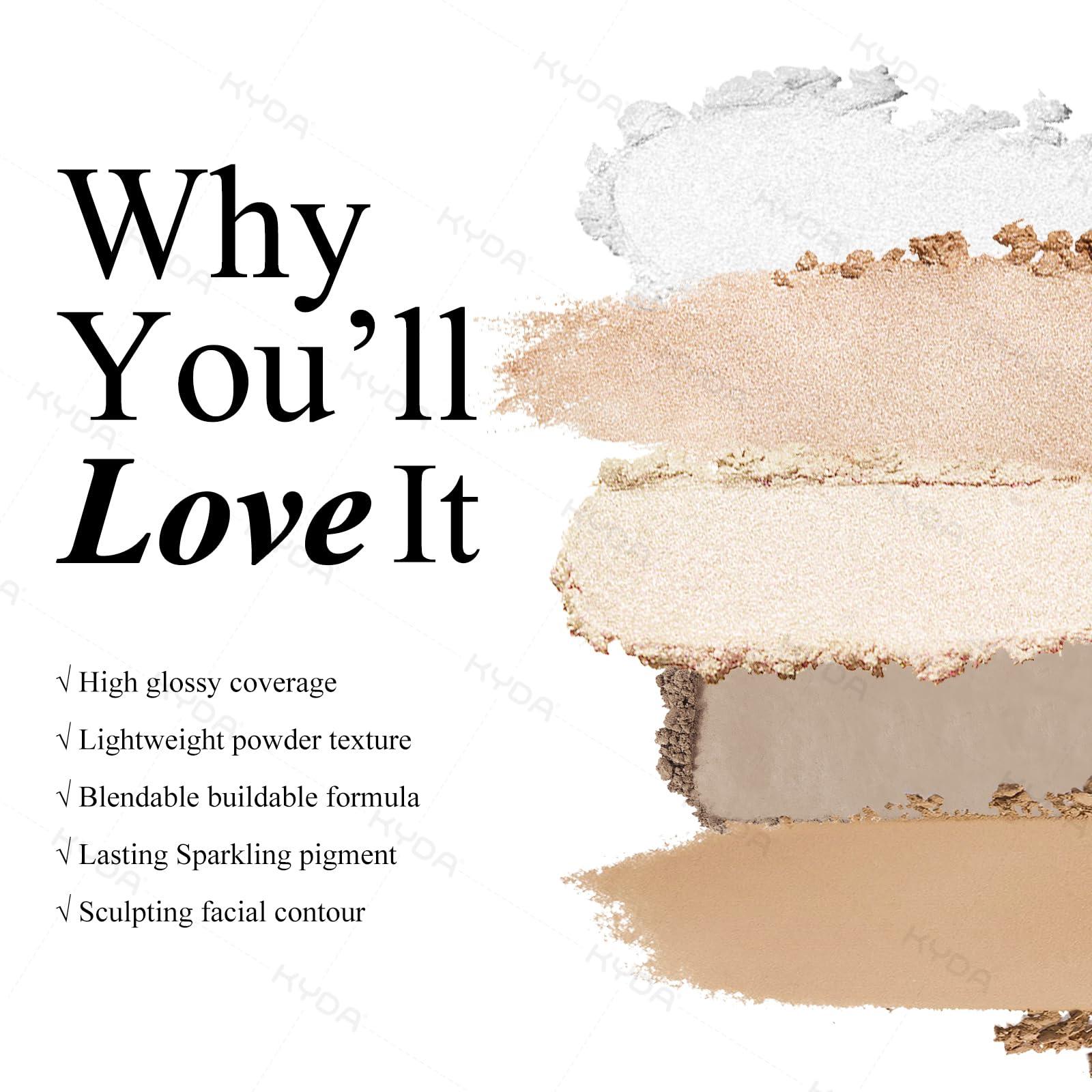 KYDA Face Highlighter Palette, High Glossy Face Illuminator Palette, Narutal Glow Finish, Pearl Shimmer Smooth Baked Powder, Lasting Sparkling Highlighter Makeup-SUN GLOW - Image 2