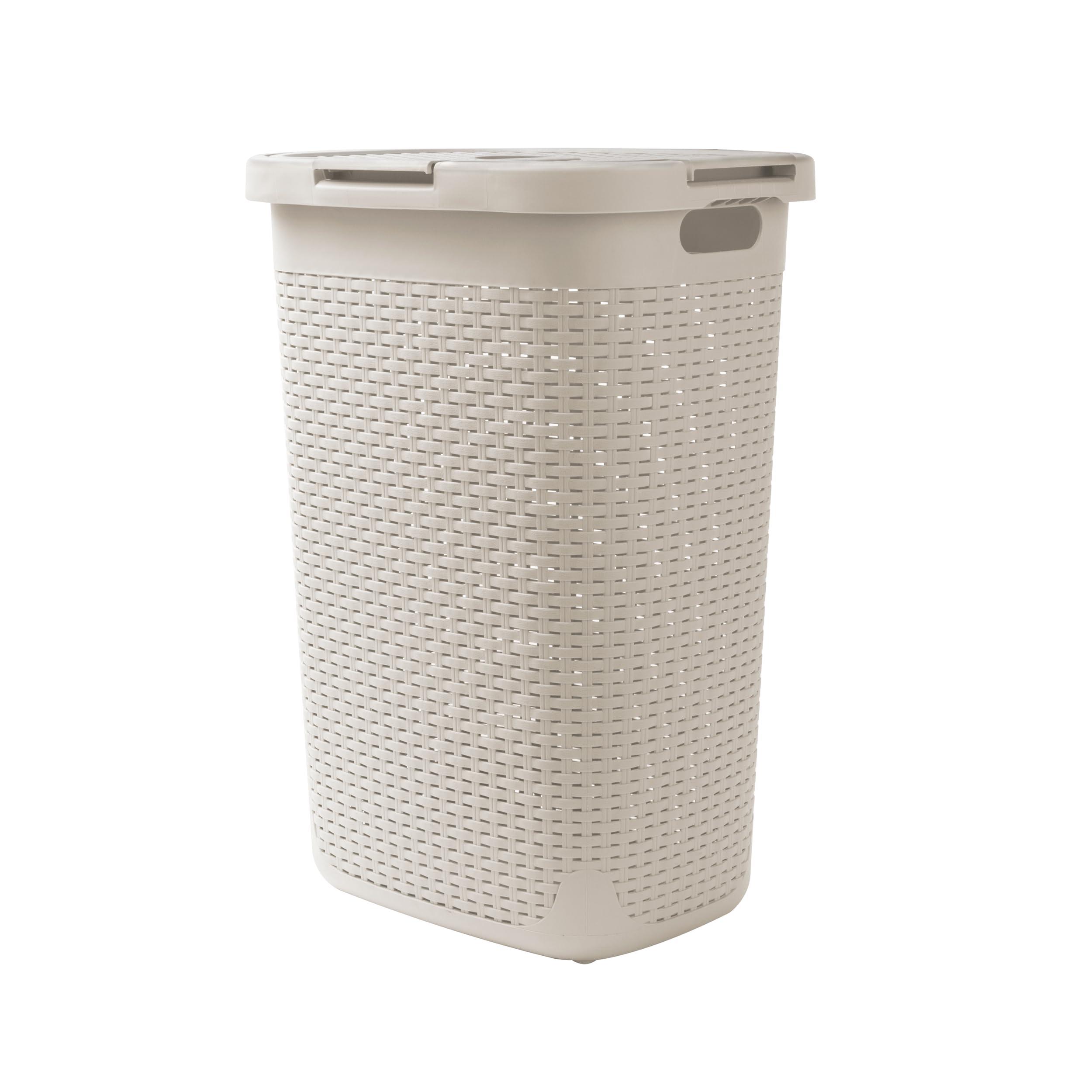 Mind Reader 60L Slim Laundry Hamper, Clothes Basket, Lid, Wicker Design, Plastic, 17.65"L x 13.75"W x 24.15"H, Ivory - Image 7
